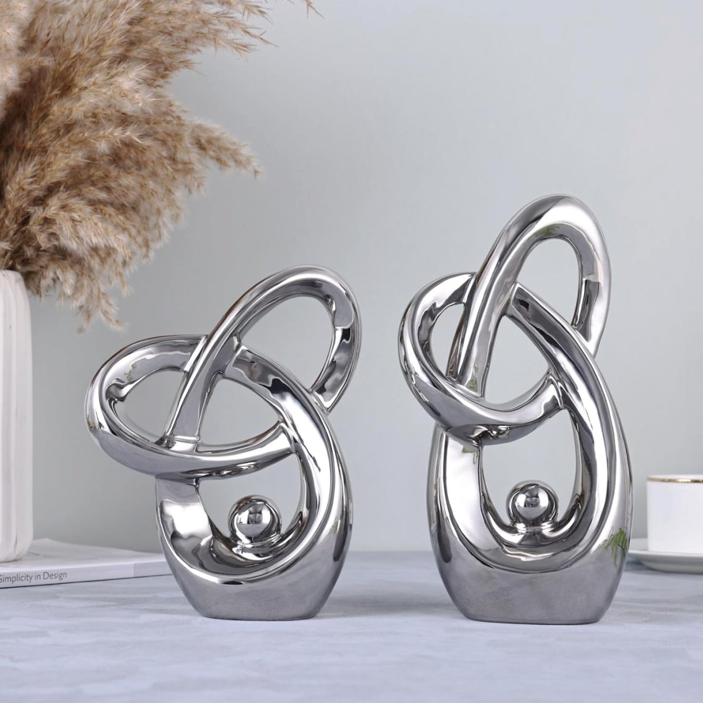 LINYTHER Silver Decor Desk Sculpture Home Decor Large, Abstract Modern Art Gold Knot Knick Knacks for Shelves, Coffee Table Dining Table, Mantle Cabinet Tv Stand Christmas Centerpiece
