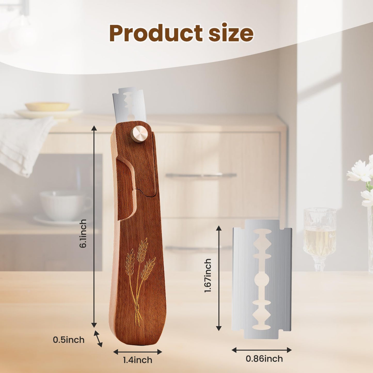 Drcomtruing Wooden Bread Lame Dough Scoring Tool, Handcrafted Bread Scoring Tool for Sourdough Bread Baking, Upgraded Sourdough Scoring Tool With Screw Lock & 10 Razor Blades(Reddish Brown)