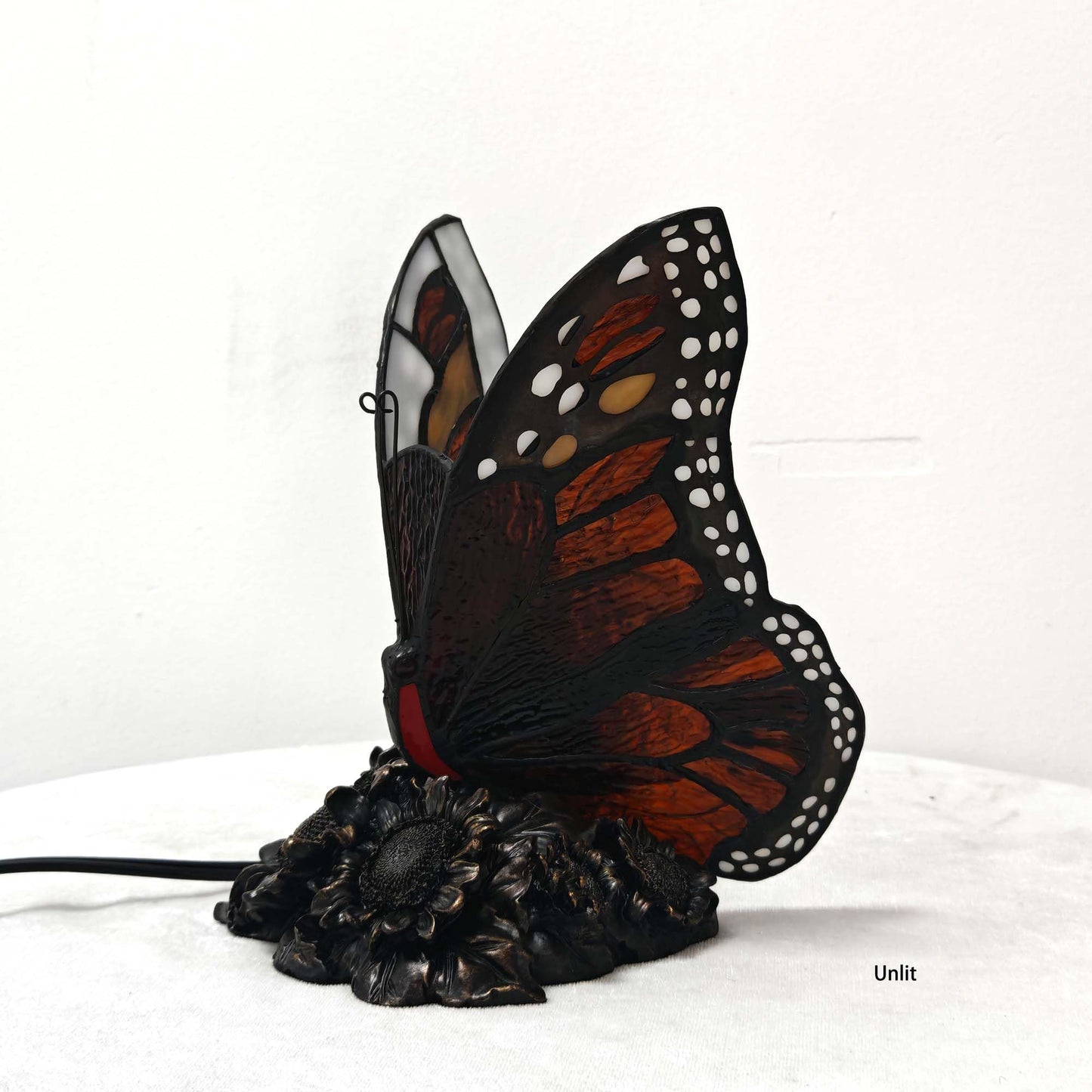 Bieye L13023 Monarch Butterfly on Sunflower Tiffany Style Accent Table Lamp for Home Decor (Amber)