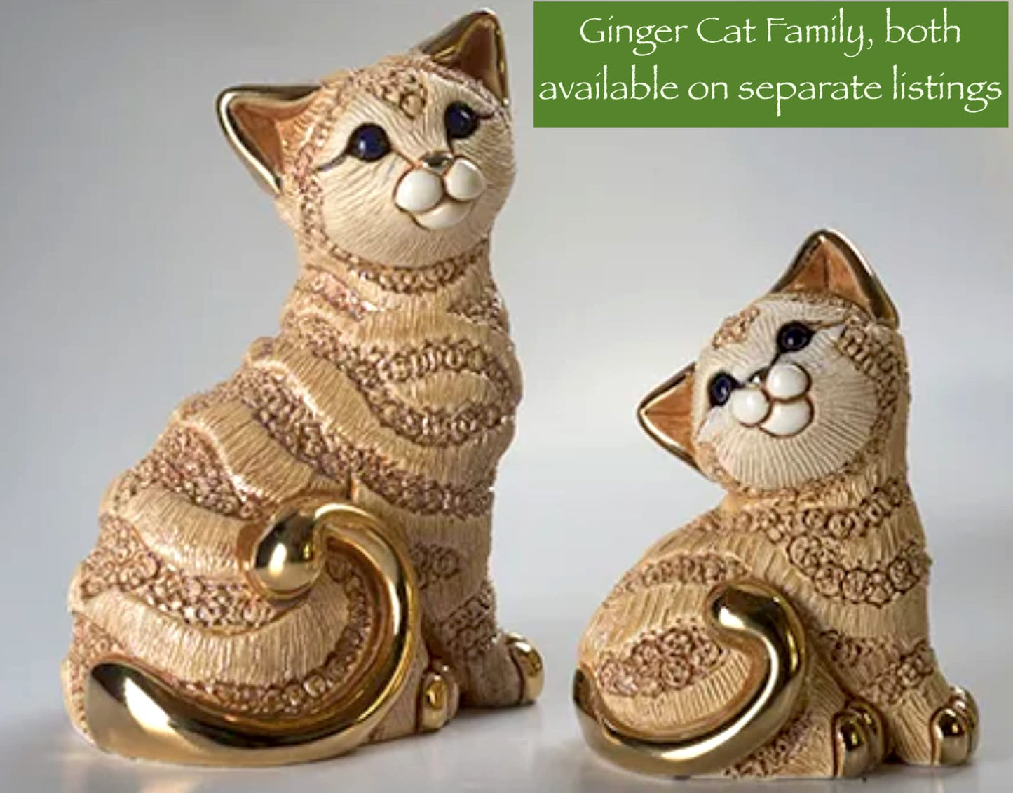 De Rosa Handmade Sculpted Ceramic Ginger Cat Figurine Family Collection