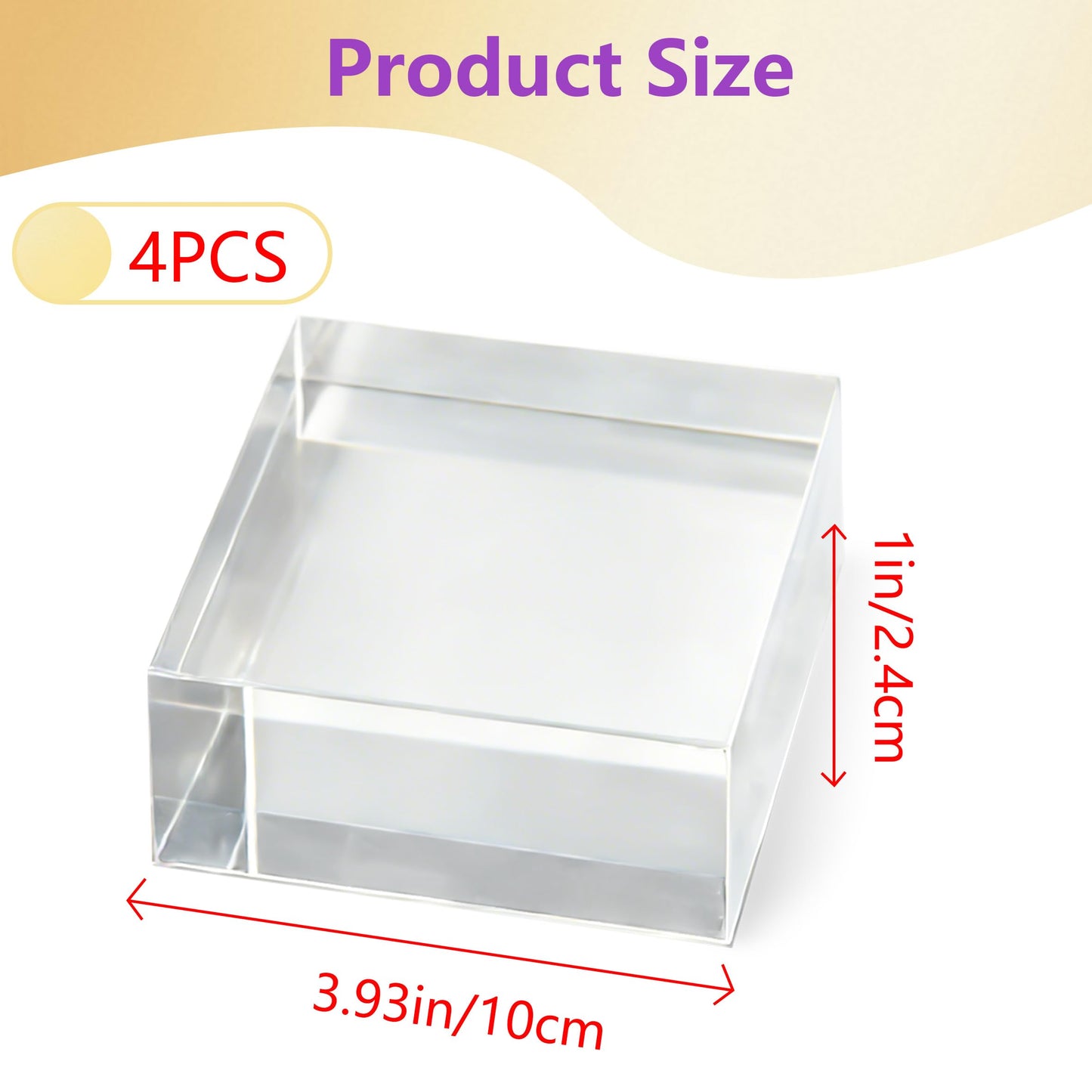 VELATYVIO 4 Pcs 4 x 4 x 1Inches Acrylic cubes for display Polished clear square display block Acrylic risers display base stands for Ring Jewelry and Other Items Holder Base