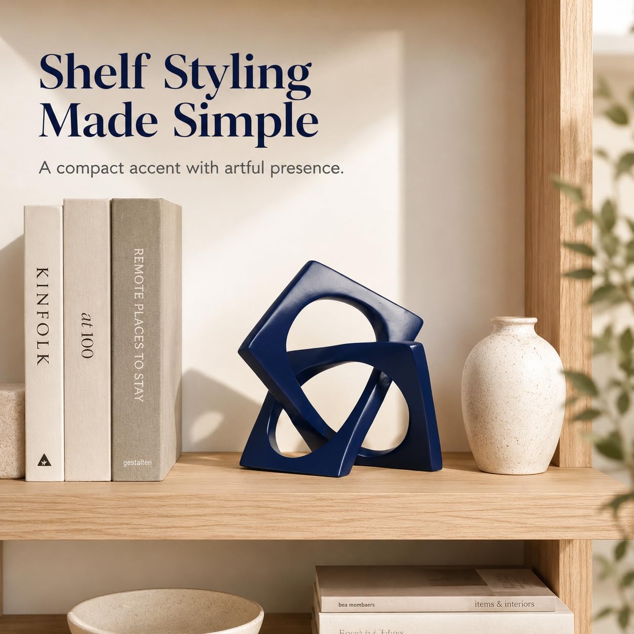 XMGZQ Navy Blue Knot Statue for Coffee Table Centerpiece Decor,Modern Abstract Art Geometric Sculpture and Figurines, Home Decor Accent,Cube Knick Knacks for Shelves,Bookshelf,Entryway,Floating