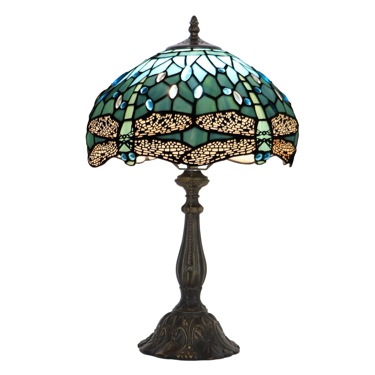 HZYFFYU Tiffany Style Stained Glass Table Lamp, Sea Blue Dragonfly