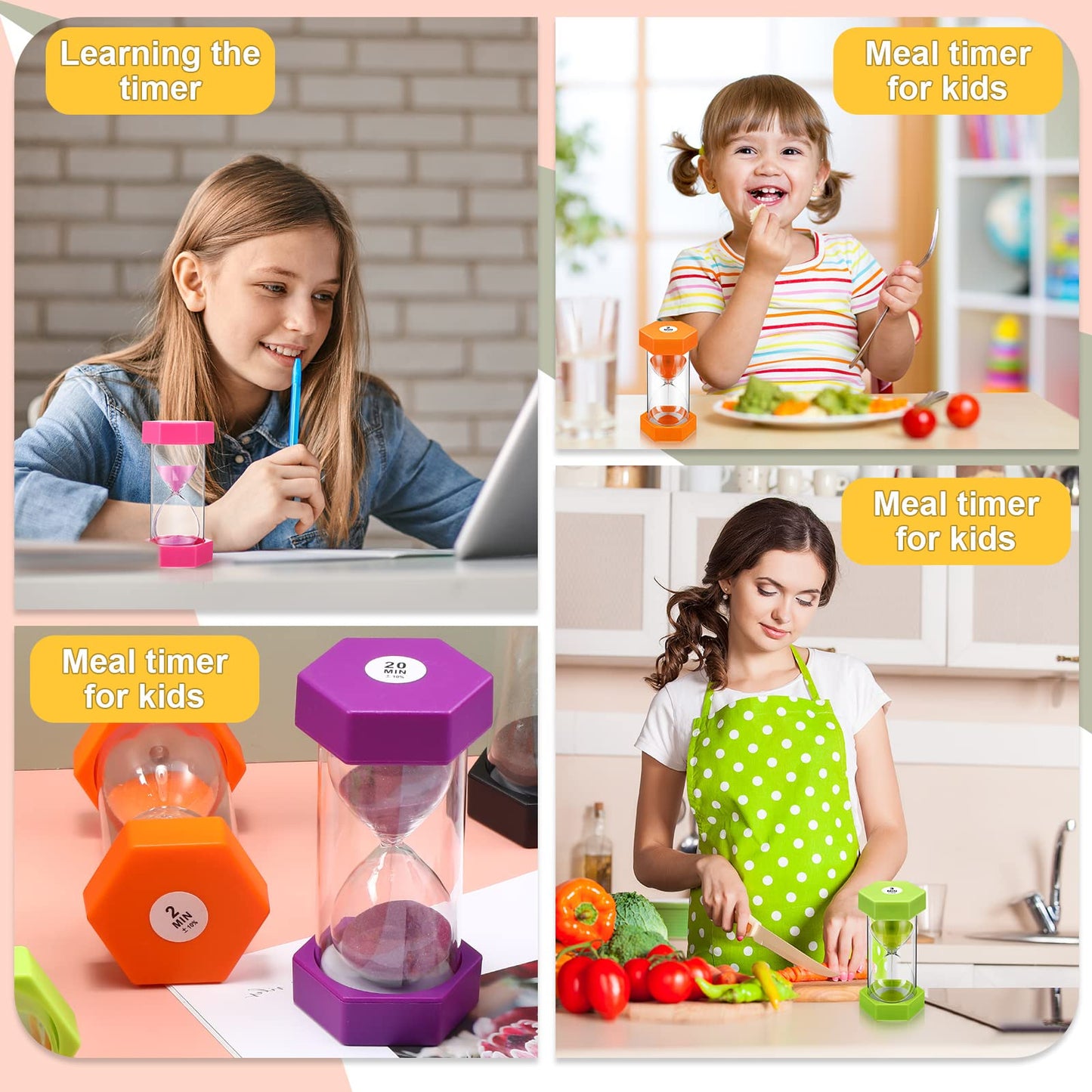 Yunsailing 9 Packs Colorful Sand Timer Hourglass Set 1/2/3/5/10/15/20/30/60 Minutes Visual Sand Clock Timer Plastic Sandglass for Home Office Kitchen Game Use(Classic Colors)