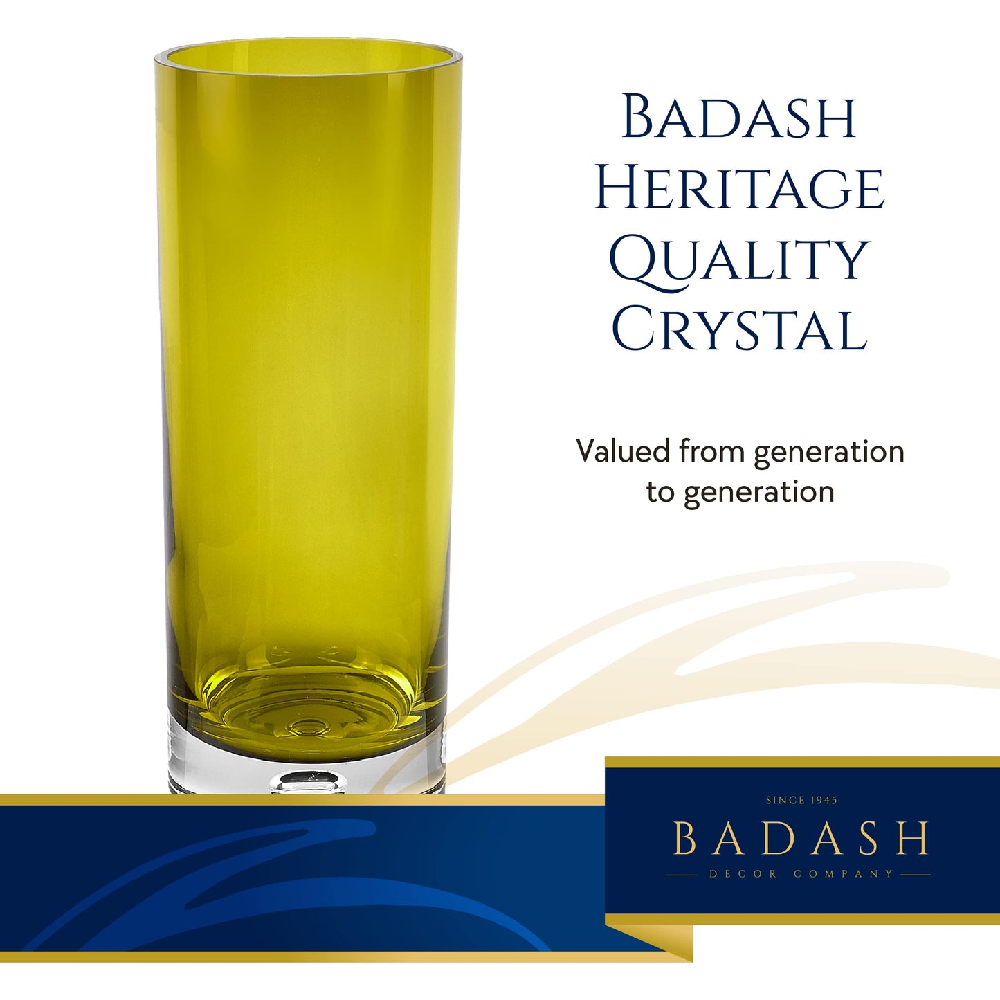 Badash Galaxy Olive Green Glass Vase - Glass Cylinder Vases for Centerpieces - European Glass Vases for Flowers - 12” Mouth-Blown Glass Vase