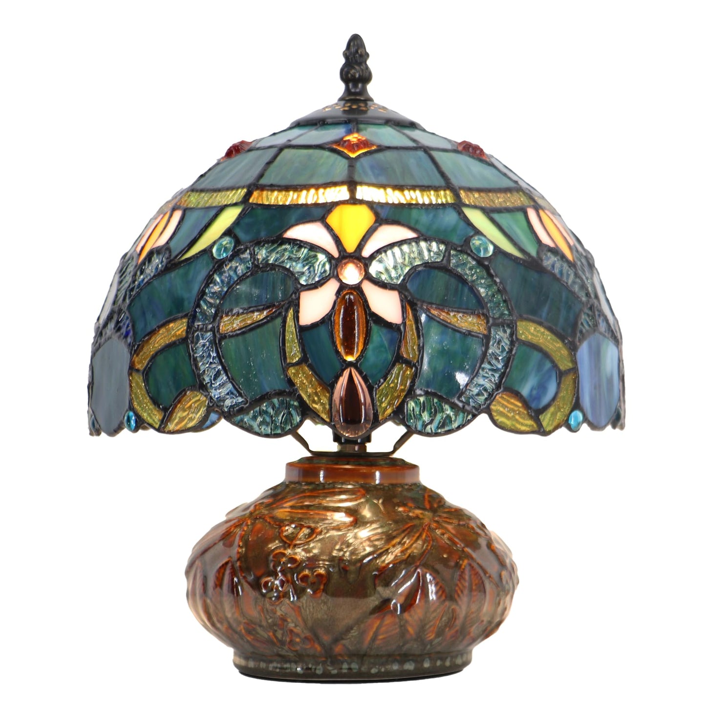 LXHCYOU Small Tiffany Table Lamp, 10X10X11 Inch Mini Stained Glass Mushroom Desk Light Memory Sympathy Ceramic lamp (Blue Baroque Style)
