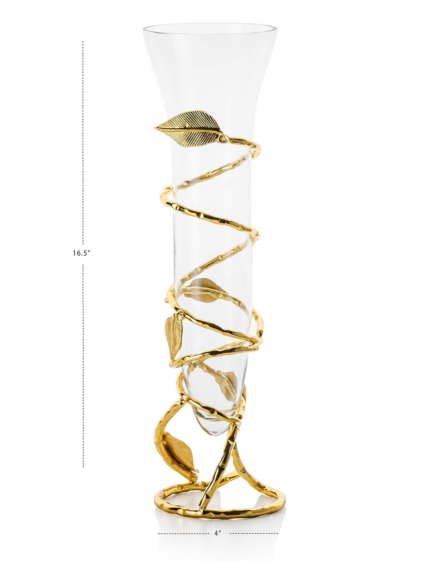 Clear Glass Vase with Gold Leaf Design Base-Measures: 16" H