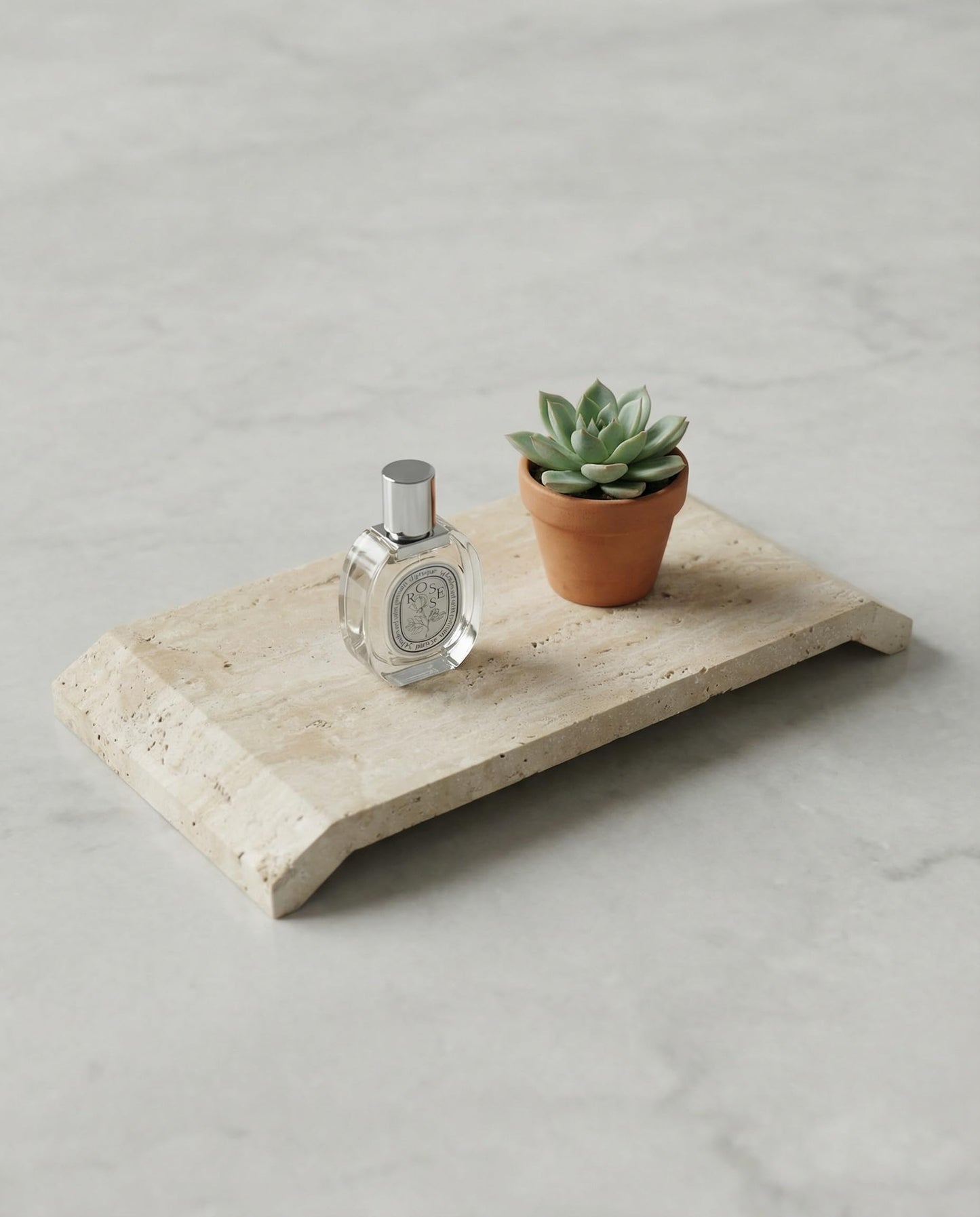 OOBOOB Natural Travertine Marble Tray, Double-Sided Bridge-Shaped Bathroom Tray, Perfume Tray, Multipurpose Perfume Organizer for Home Decor Enthusiasts
