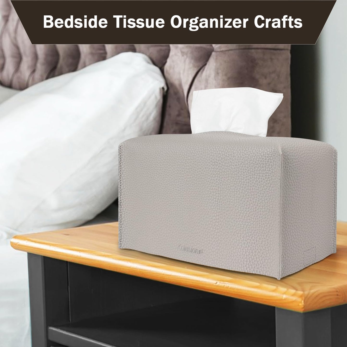 2 Pcs Rectangular Tissue Box Cover, PU Leather Tissue Holder Facial Tissue Case Dispenser for Bathroom, Vanity Countertop, Tabletop, Car, Office,9.5X5X5 Inch - Light Gray