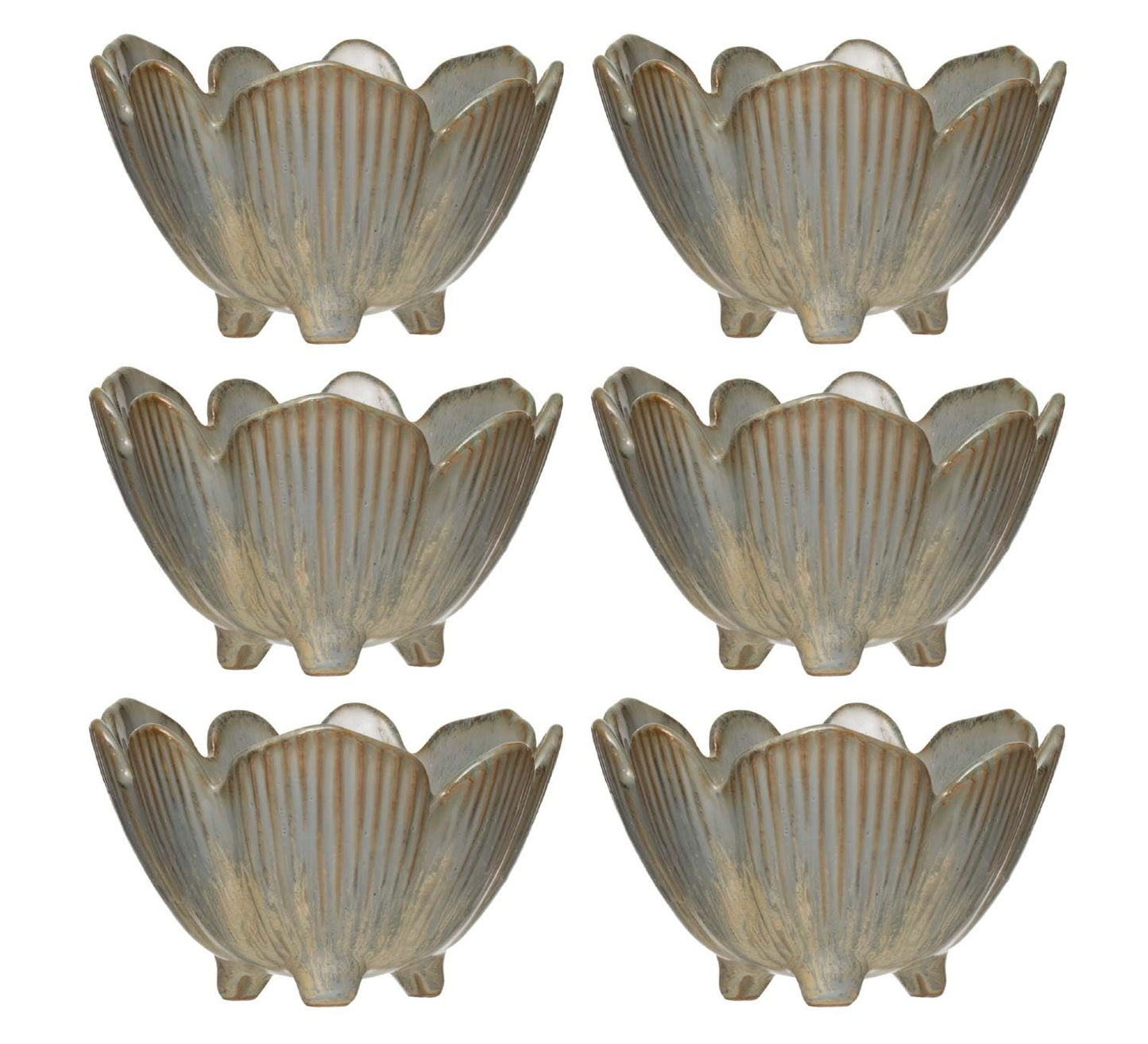 Creative Co-Op Porcelain Flower Bowl with Reactive Glaze Finish (Set of 6/Each one Will Vary)