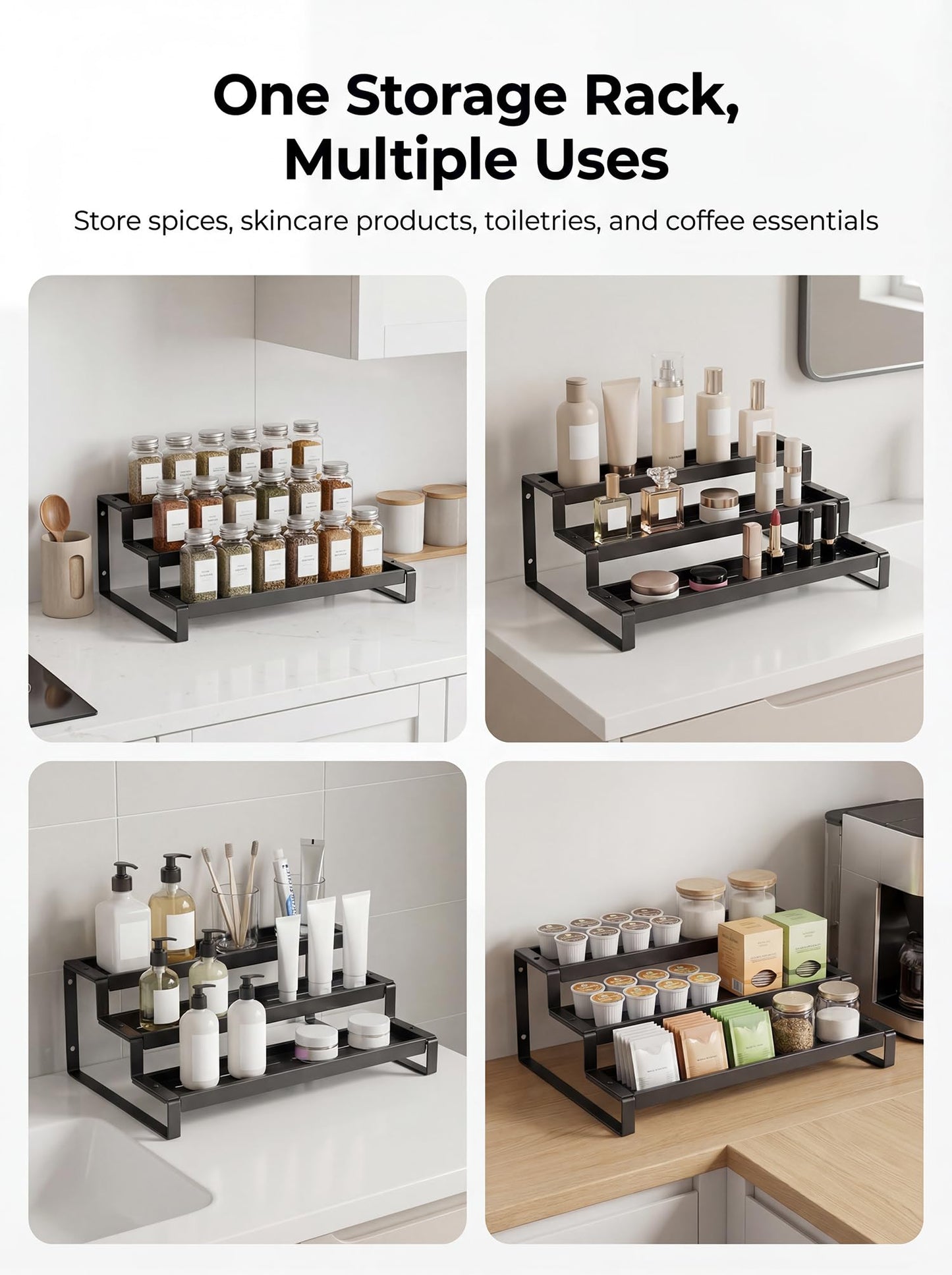 Deloban 3-Tier Spice Rack Organizer For Cabinet,Countertop Pantry Kitchen Organizer,Metal Display Rack, Suitable For Various Cans And Bottles.