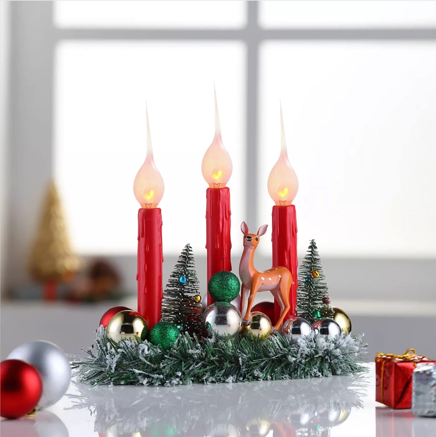 Doratale Christmas Flicker Flame Candle Light Bulbs, Country Style Silicone Dipped Flickering Replacement Bulbs for Electric Window Candles, Chandelier, E12 Candelabra Base, 1Watt, 120 Volt, 12 Pack