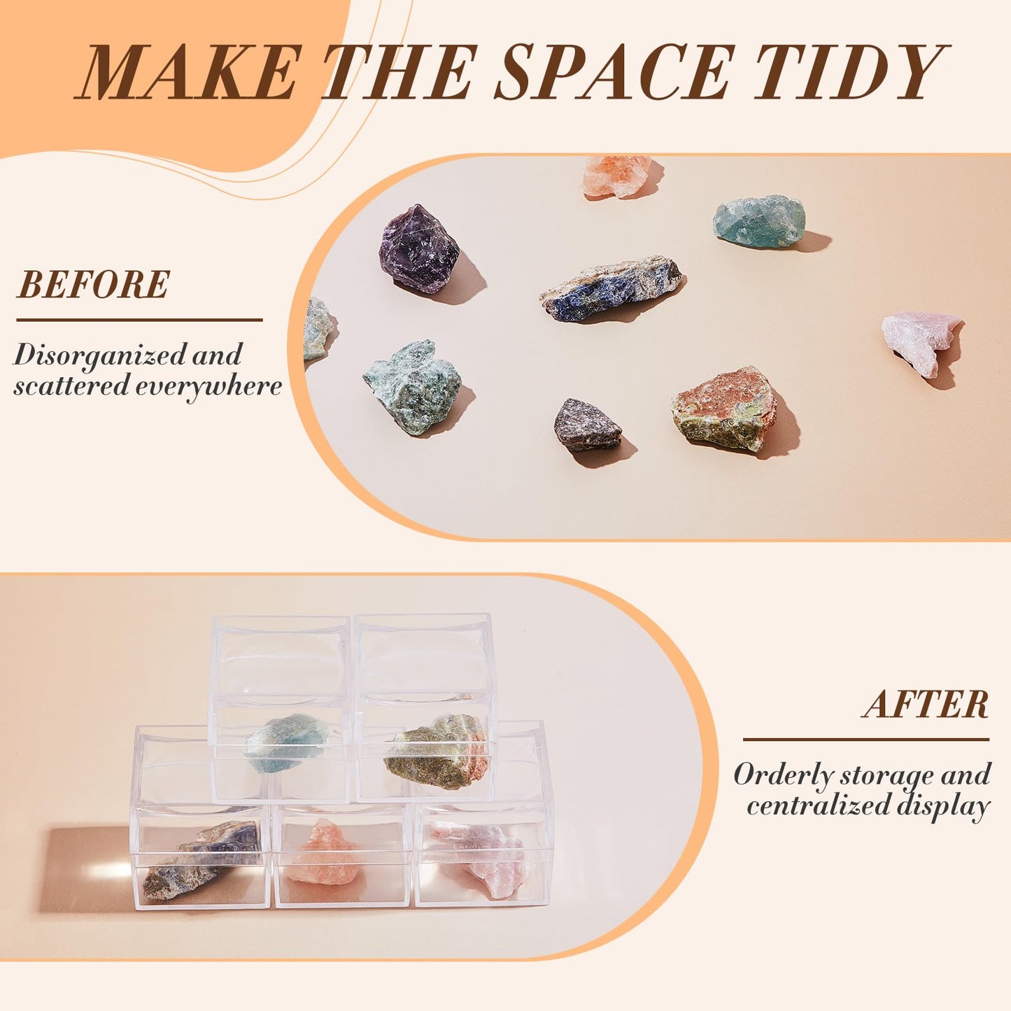 DoubleFill 20 Pack Rock Display Case Clear Rock Collection Boxes Storage 2.5 x Magnifying Rock Boxes Viewer Box for Stone Storage Gemstone Fossil Crystal Stone Collectibles