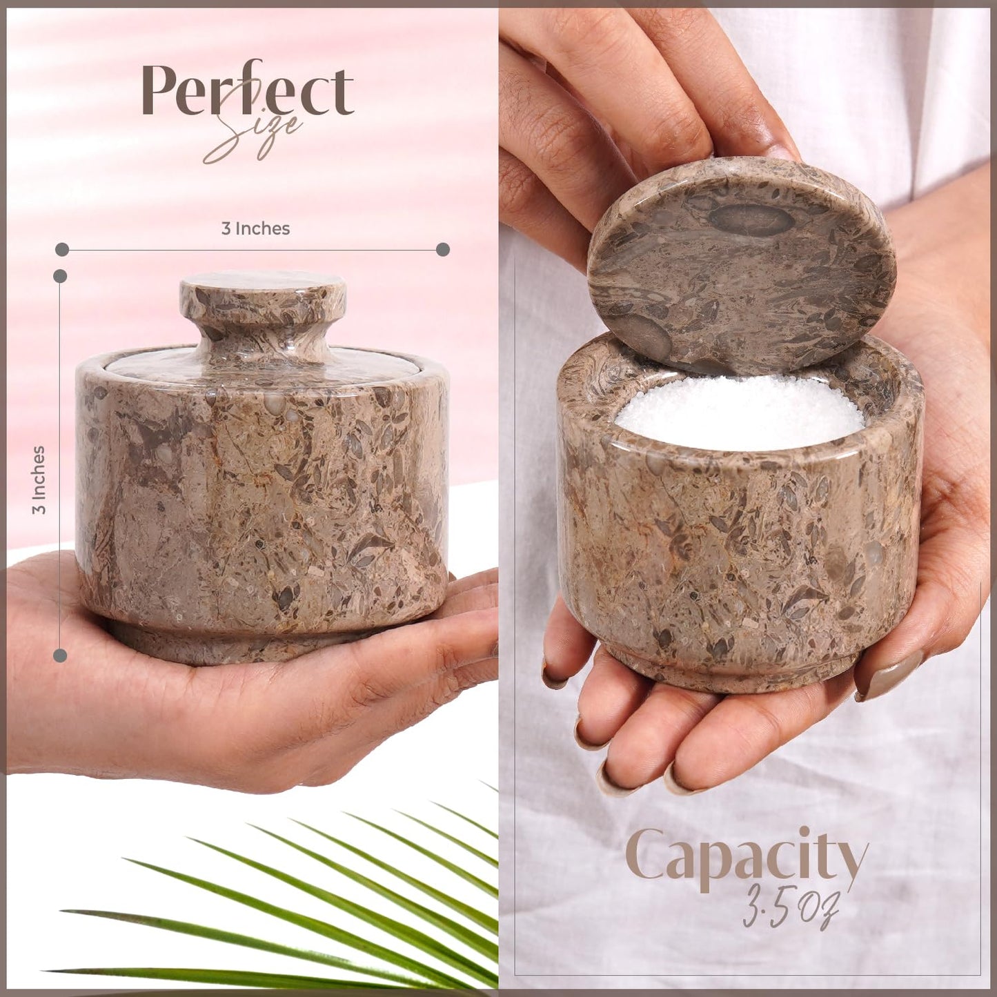 MARBLOUS KRAFTS Marble Salt Cellar with Lid 3" Oceanic Flaky Salt Bowl Kitchen Countertop Storage, Perfect for Small Spice Jar and Sugar Bowl