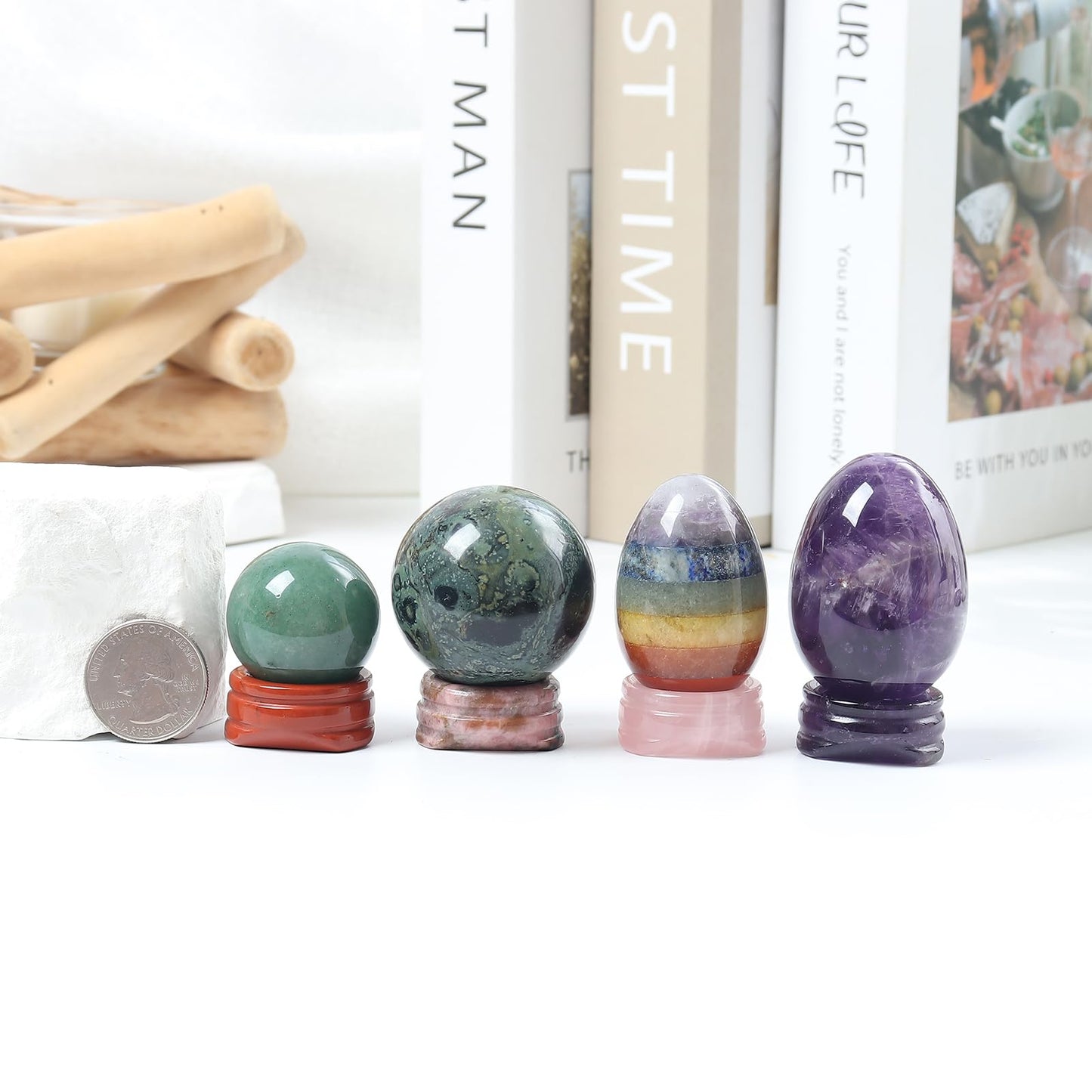 Casaper Natural Dragon Bloodstone Sphere Crystal Holder for Ball, Hand Carved Natural Mini Stone Egg Display Base Stand Pack of 2