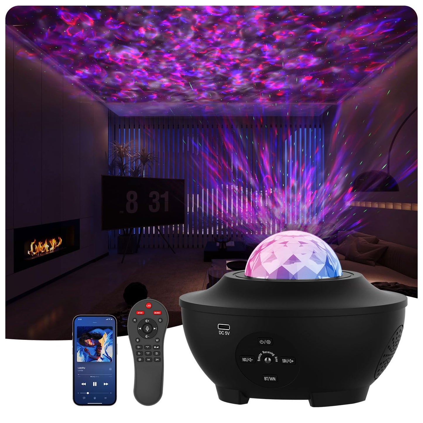 Elec3 Galaxy Projector for Bedroom, Star Projector Night Light with Bluetooth Speaker and Timer,Remote Control,Starry Nebula Ceiling LED Lamp for Kids Adults Room Decor
