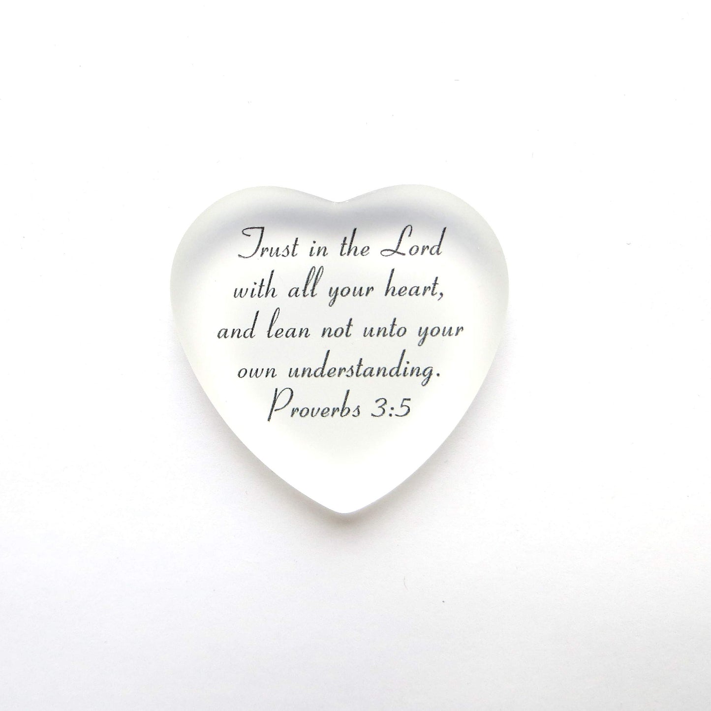 Lifeforce Glass Scripture Heart with Pouch, Trust in The Lord with All Your Heart, and Lean not Unto Your own Understanding. (White)
