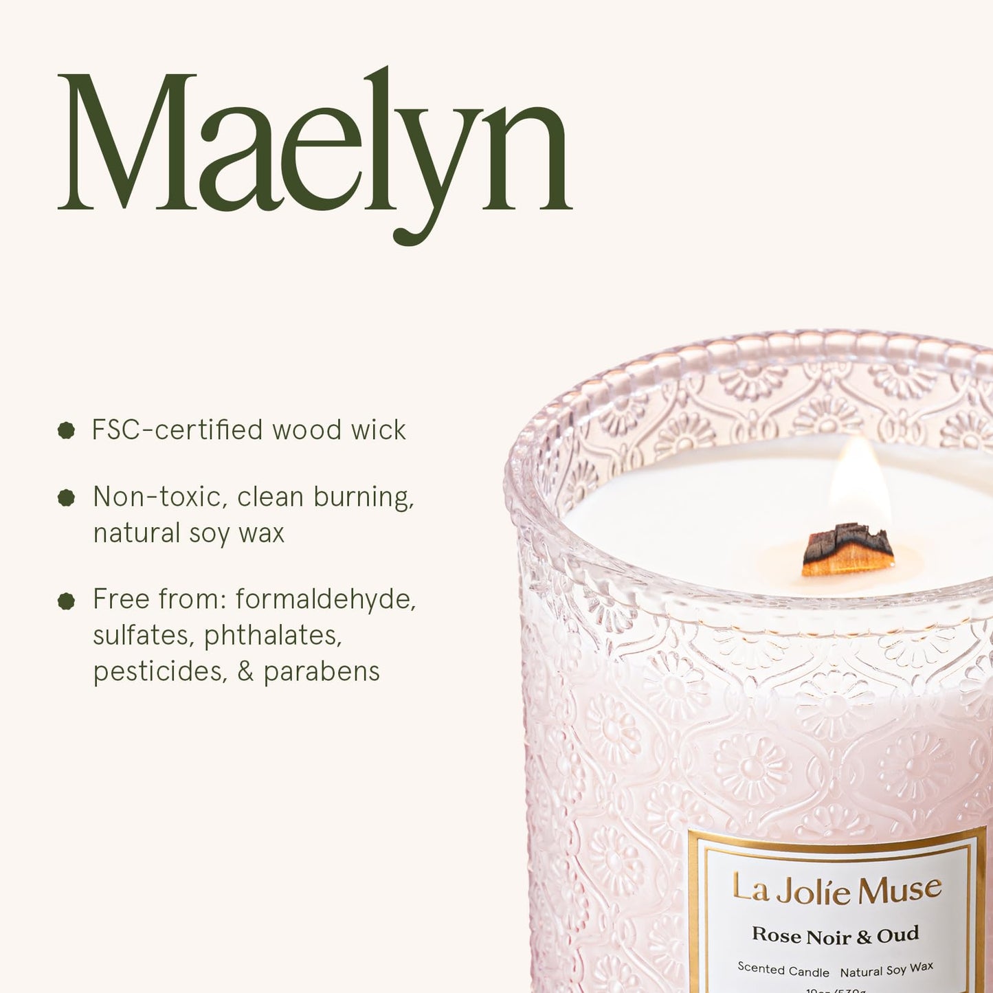 LA JOLIE MUSE Rose Noir & Oud Scented Candles for Home, 19 oz Natural Soy