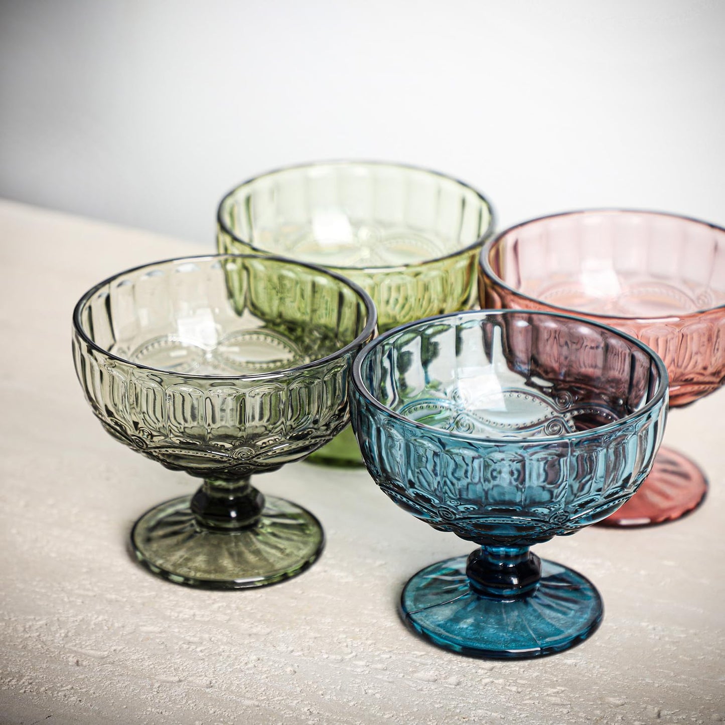 Gaolinci Vintage Line Embossed Glass Footed Dessert Bowl Ice Cream Bowl Trifle Bowl Salad Bowl Candy Cake Bowl for Home Party Wedding, 12 Oz