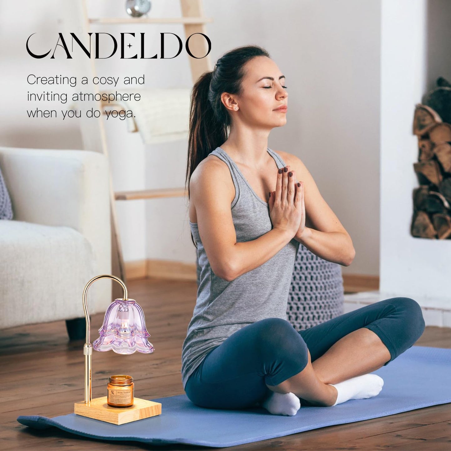 Candeldo Candle Warmer Lamp with Timer: Purple Flower Candle Warming Lamp with 2 Bulbs Height Adjustable Wax Warmer Dimmable Bedroom Decor Mothers Day Gift for Women