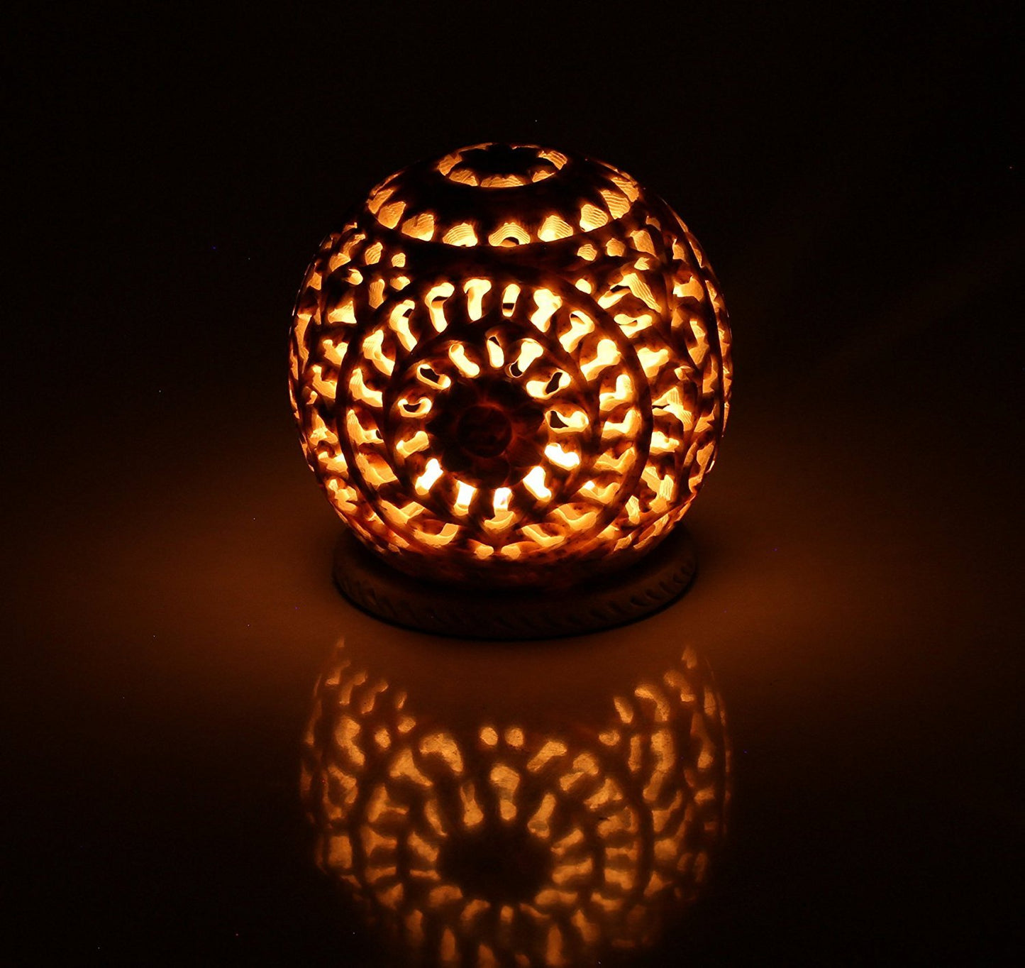 BKRAFT4U Unique Hand Carved Tealight Holder Sphere Shaped Made from Soapstone with Intricate Tendril Openwork Floral Decorative Lantern.