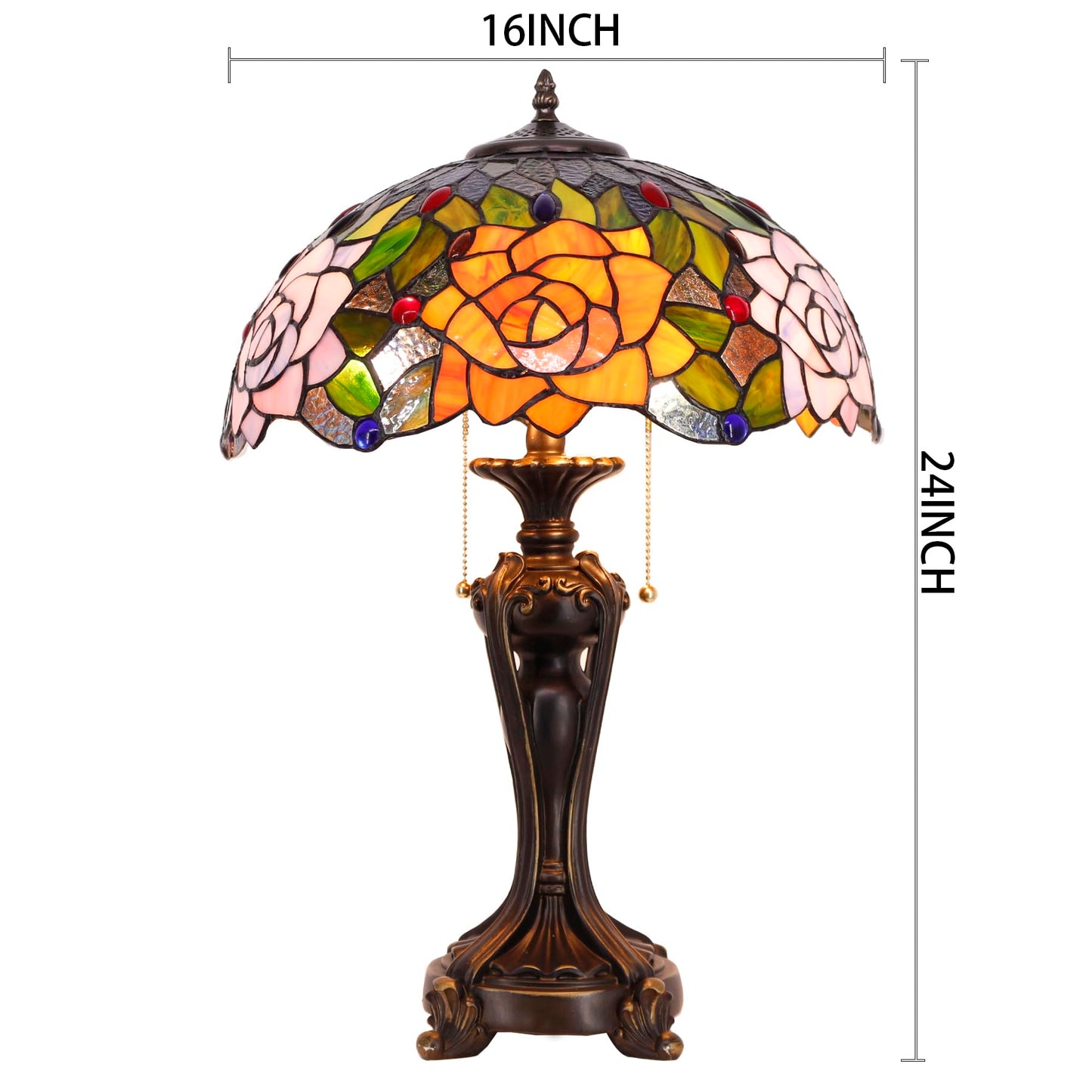 ANYONGLU Tiffany Lamp(2 Lights) Stained Glass Table Lamp Bedside Desk Reading Light 16X16X24 Inch Decor Bedroom Living Room Home Office (Purple Orange Rose)