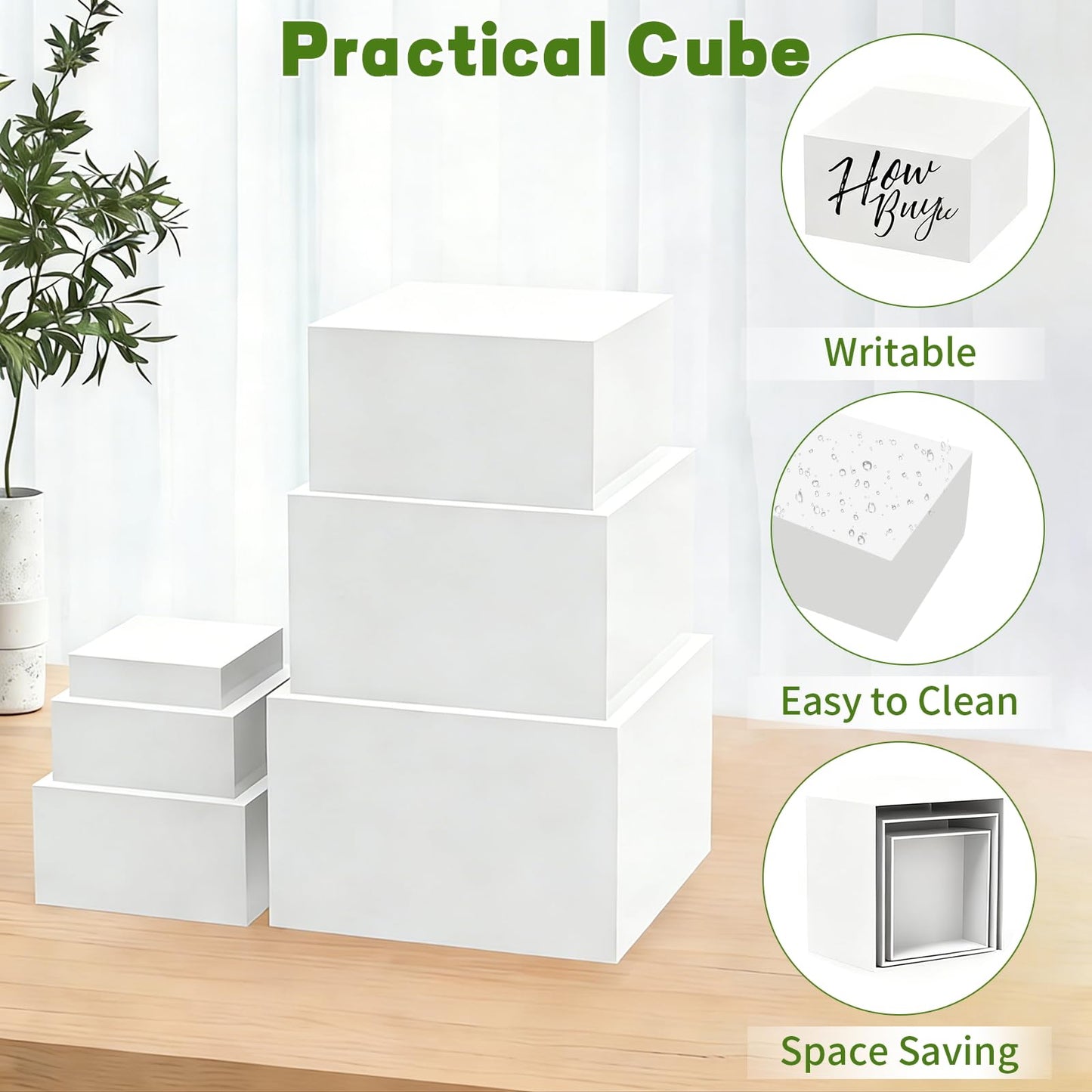 Buffet Risers Set, 6 PCS White Buffet Table Display Stand(Size 5",6",7",8",9",10"), Food Display Risers for Party, Acrylic Cube Boxes, Display Stand Shelf for Party, Catering, Jewelry & Collectibles