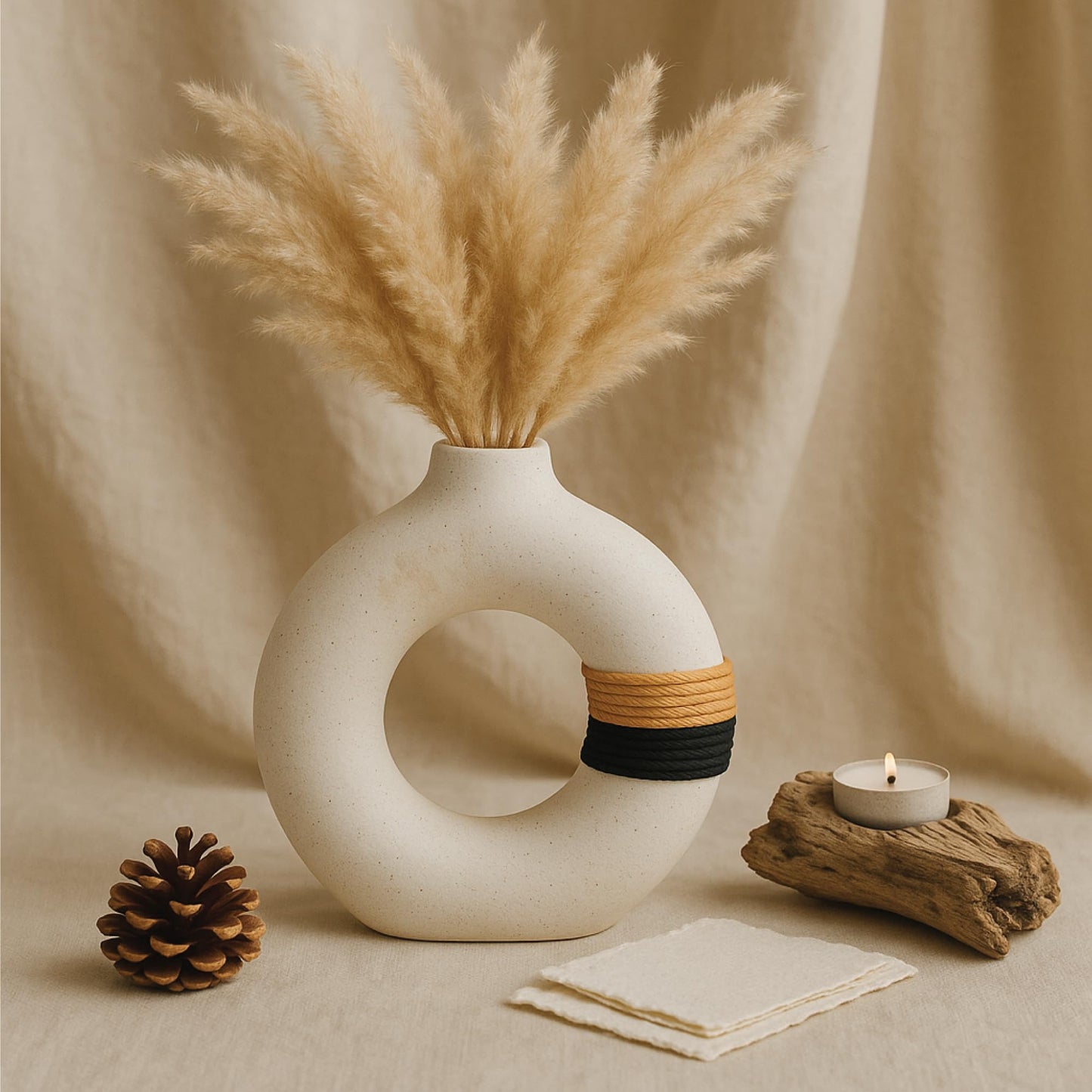 Decorative Modern Donut Shape Ceramic Vase, 1 Vase Included, Size M