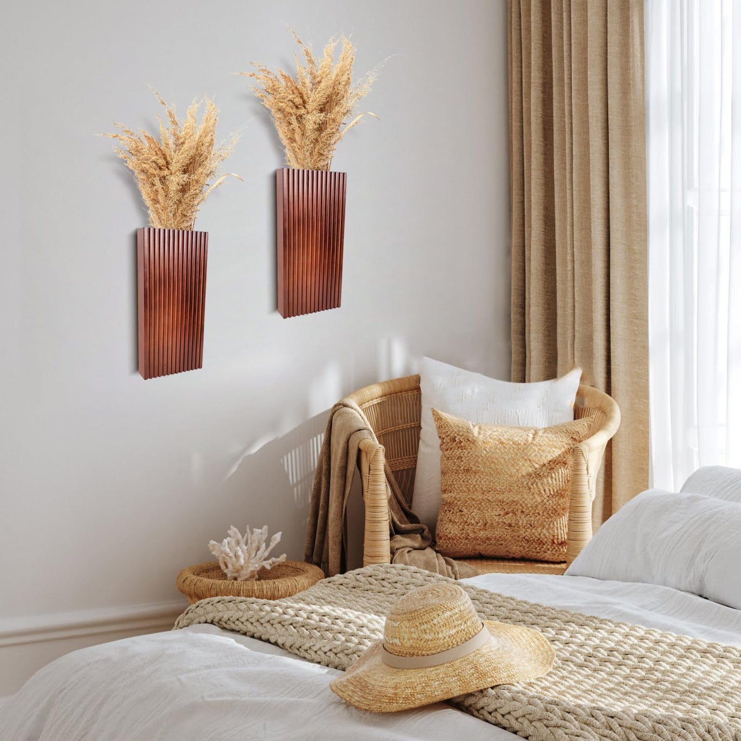 2PCS Wood Wall Planter for Indoor Plants, Wooden Hanging Planter for Dried Flowers and Artificial Greenery Plants, Wooden Pocket Vases,Modern Farmhouse Wood Wall Decor for Living Room,Bedroom,Bathroom