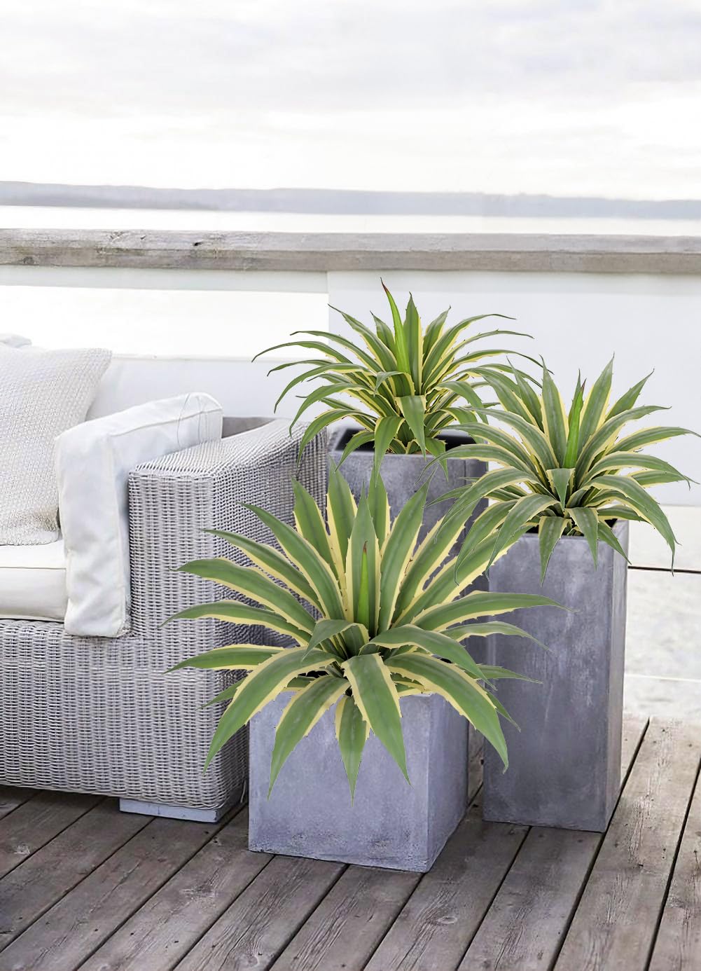 Hollyone Large Artificial Agave Plants 16.9" Tall Fake Agave Plant in Black Pot with Real Stone Pebbles Faux Succulent Aloe Tropical Plants Potted for Indoor Outdoor Home Patio Garden Decor