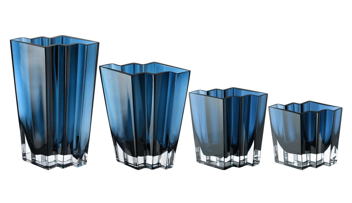 Glass - Vase - Blue - Teal - Chevron Design - 6.75" Height - Heavy Durable - Made in Europe - by Barski
