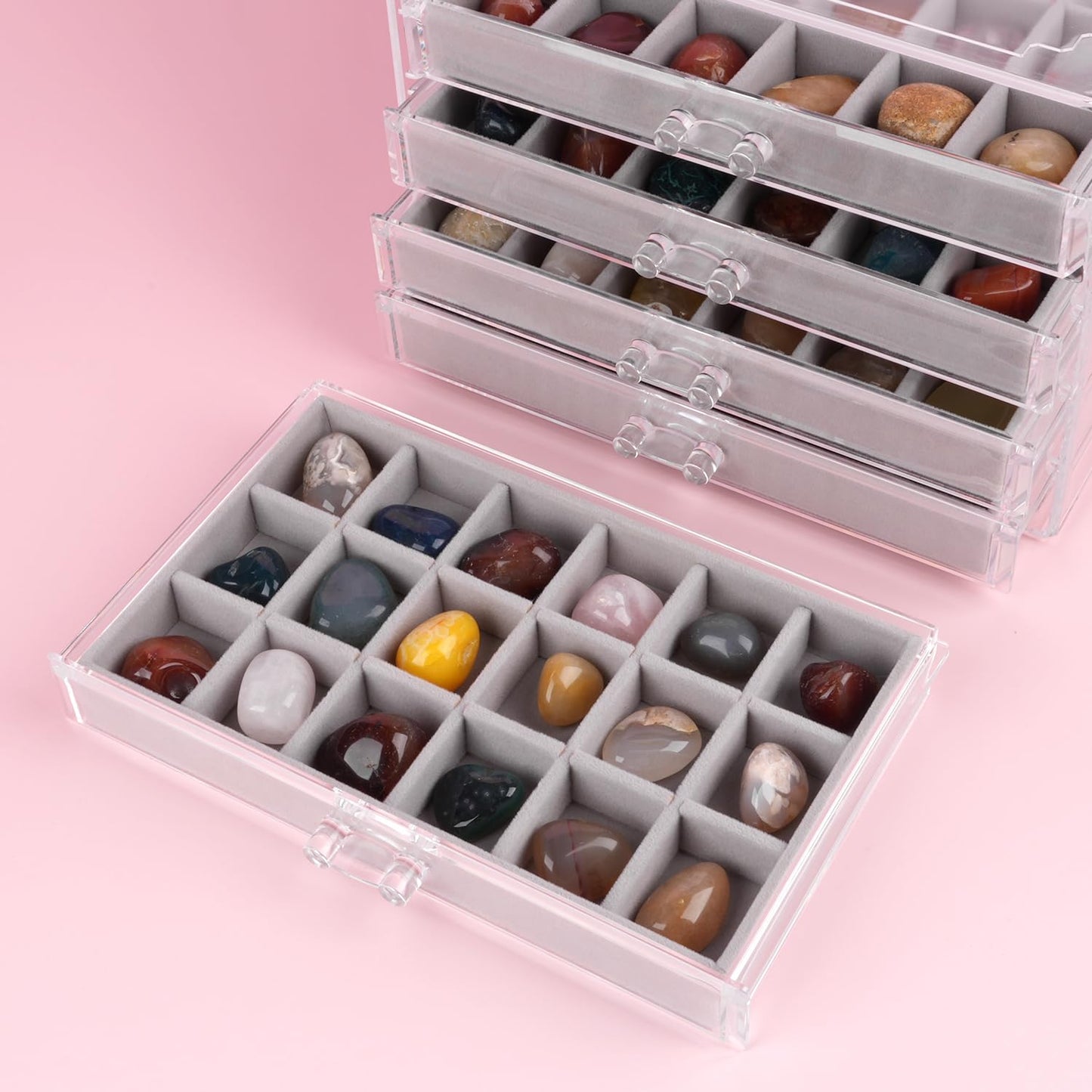 Rock Display Case,Rock Collection Box,90 Grid Rock Collection Display Case, Rocks Collections Storage,Acrylic Clear Displays Cases Organizer for Gemstone Fossil Crystal Stone Collectibles