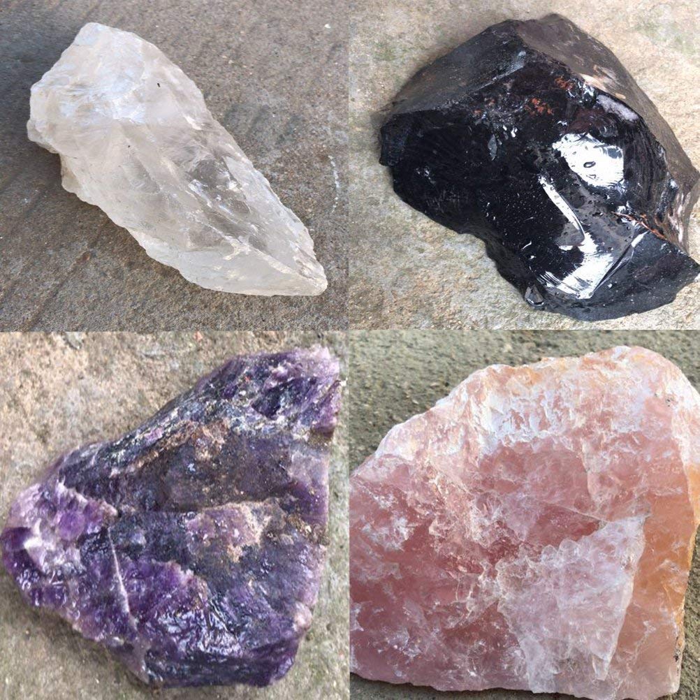 Luckeeper 3" Crystal Wands,6 Faceted Reiki Amethyst Crystal, Rose Quartz,Clear Quartz and Black Obsidian Crystal Quarz Points for Meditation Therapy