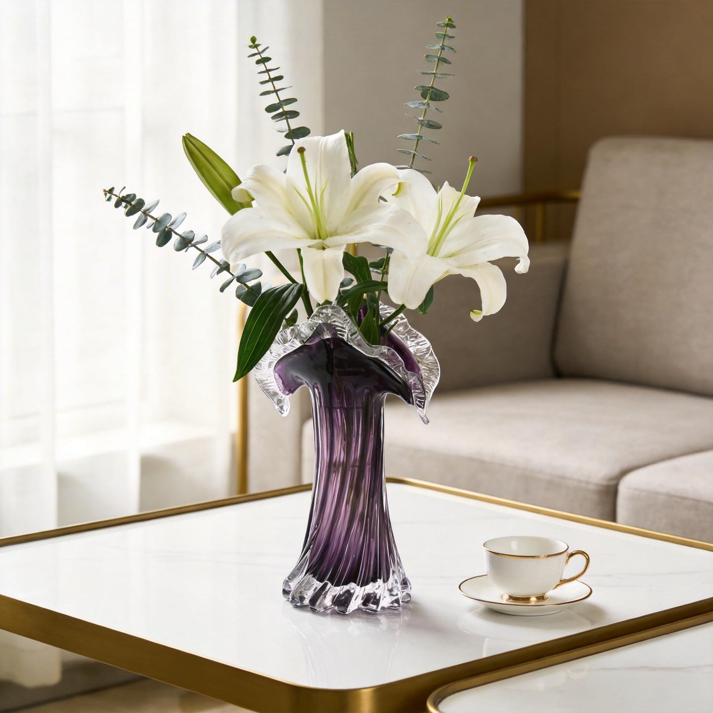 Ruffled Glass Vase Hand Blown Abstract Bubble Glass Flower Vase for Home Decor Living Room Dining Room Bedroom Shelf Mantel Tabletop Centerpiece Display Unique Art Gift