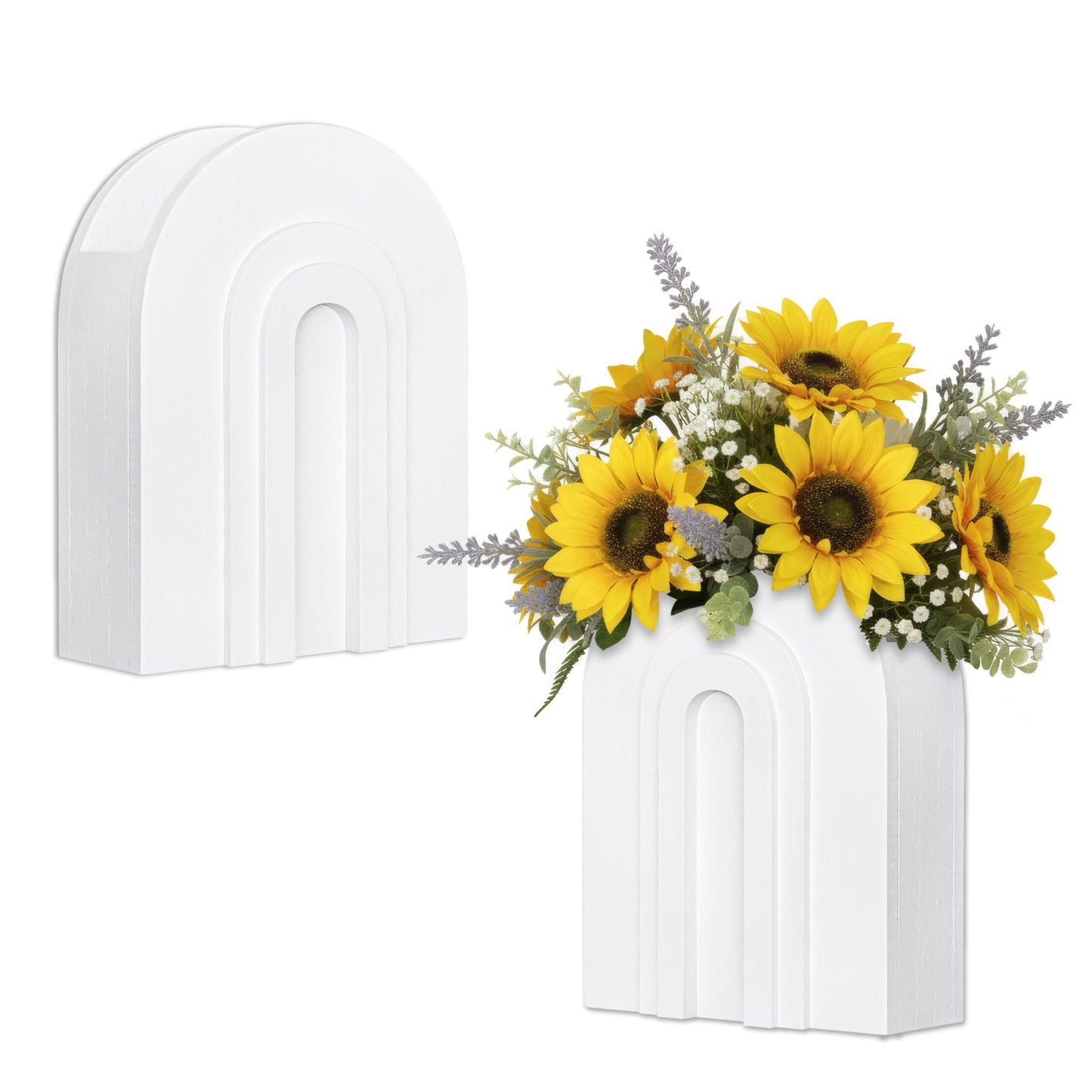 2 Pack White Wooden Wall Vase for Pampas Grass & Dried Flowers, Modern Farmhouse Decor for Bathroom Wall Decor, Rustic Wall Plant