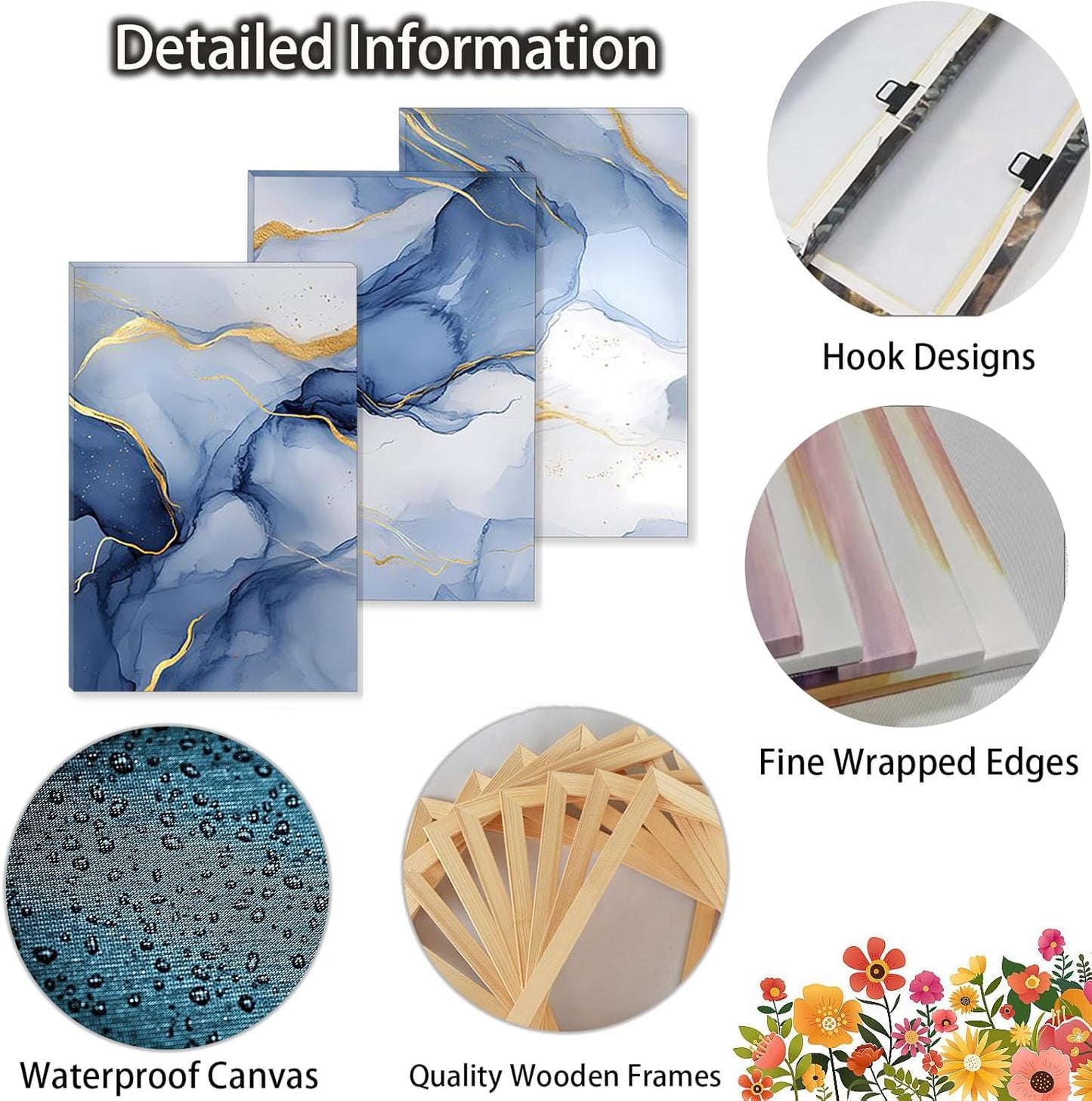 Pormipone “Fantasy Star River”Blue Gold Marble Texture Wall Art for Living Room,Modern Style Abstract Art Wall Decor Poster for Living Room Bathroom Office Bedroom