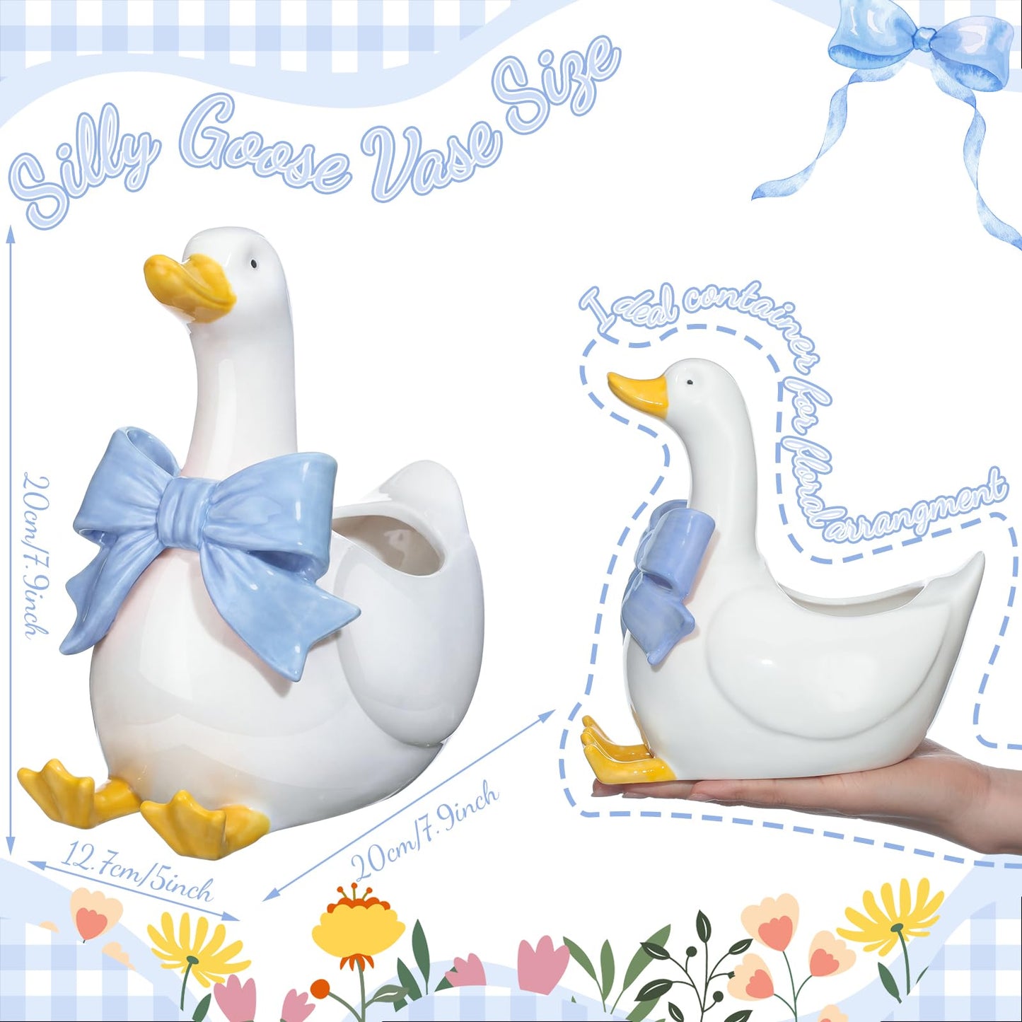 Yiyiring Silly Goose Vase Cute Ceramic Flower Vase for Silly Goose Birthday Party Table Decorative Home Nursery Aesthetic Decor(Blue)