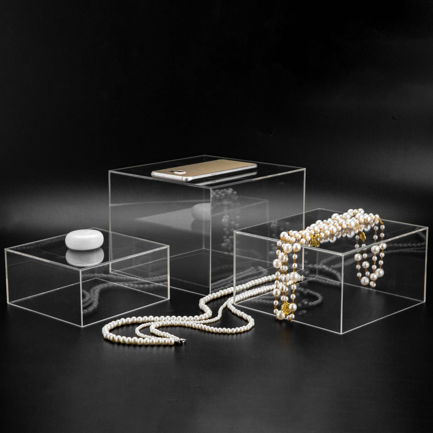 Clisela 3pcs Acrylic Cube Display Stands Box Risers Clear 6" 7" 8"