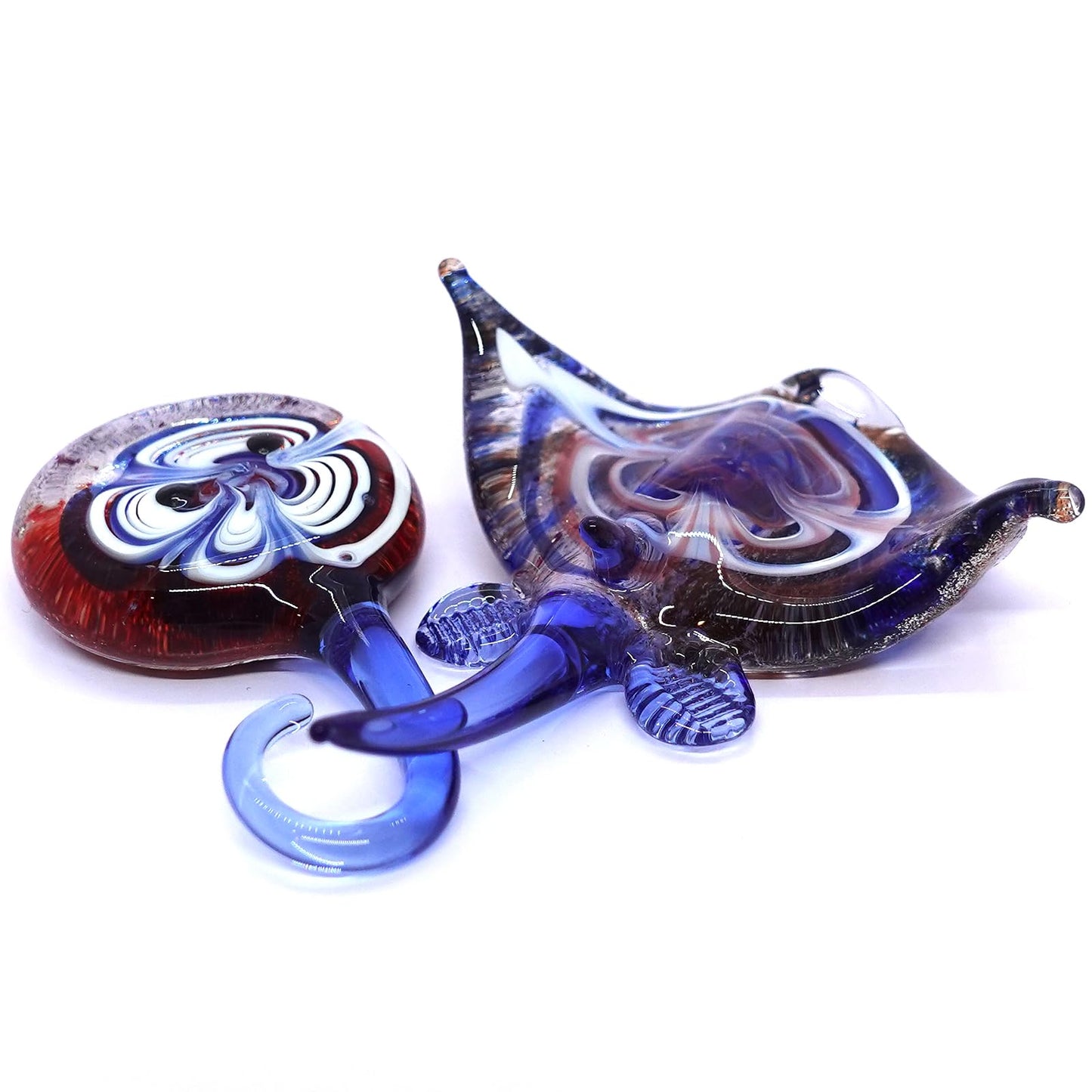 Sansukjai 2 Manta Ray Fish Miniature Figurines Animals Hand Blown Glass Art Collectible Gift Decorate