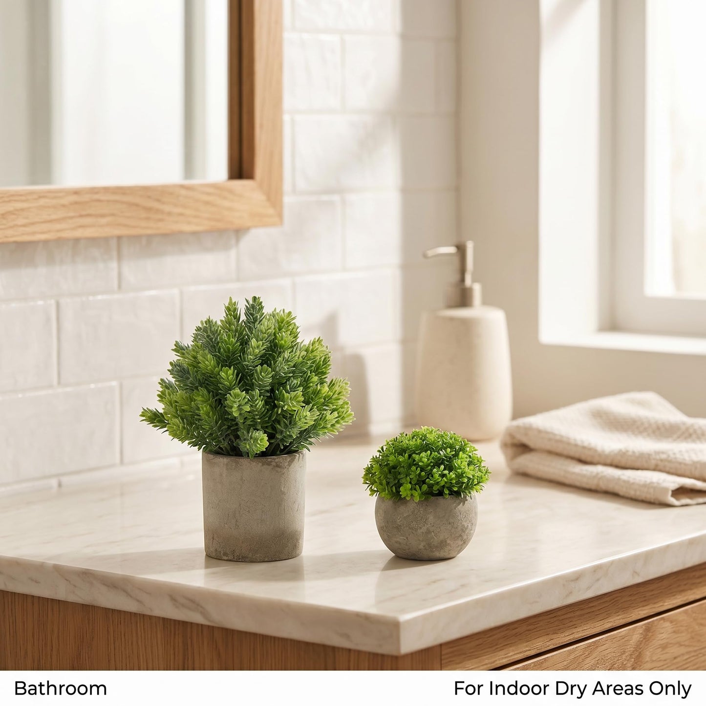 5 Pack Small Fake Potted Plants with Cement Pots - Realistic Faux Greenery Set, No Watering Low Maintenance, UV Resistant Artificial Plants for Shelf Office Bathroom Desk Decor, Indoor & Outdoor