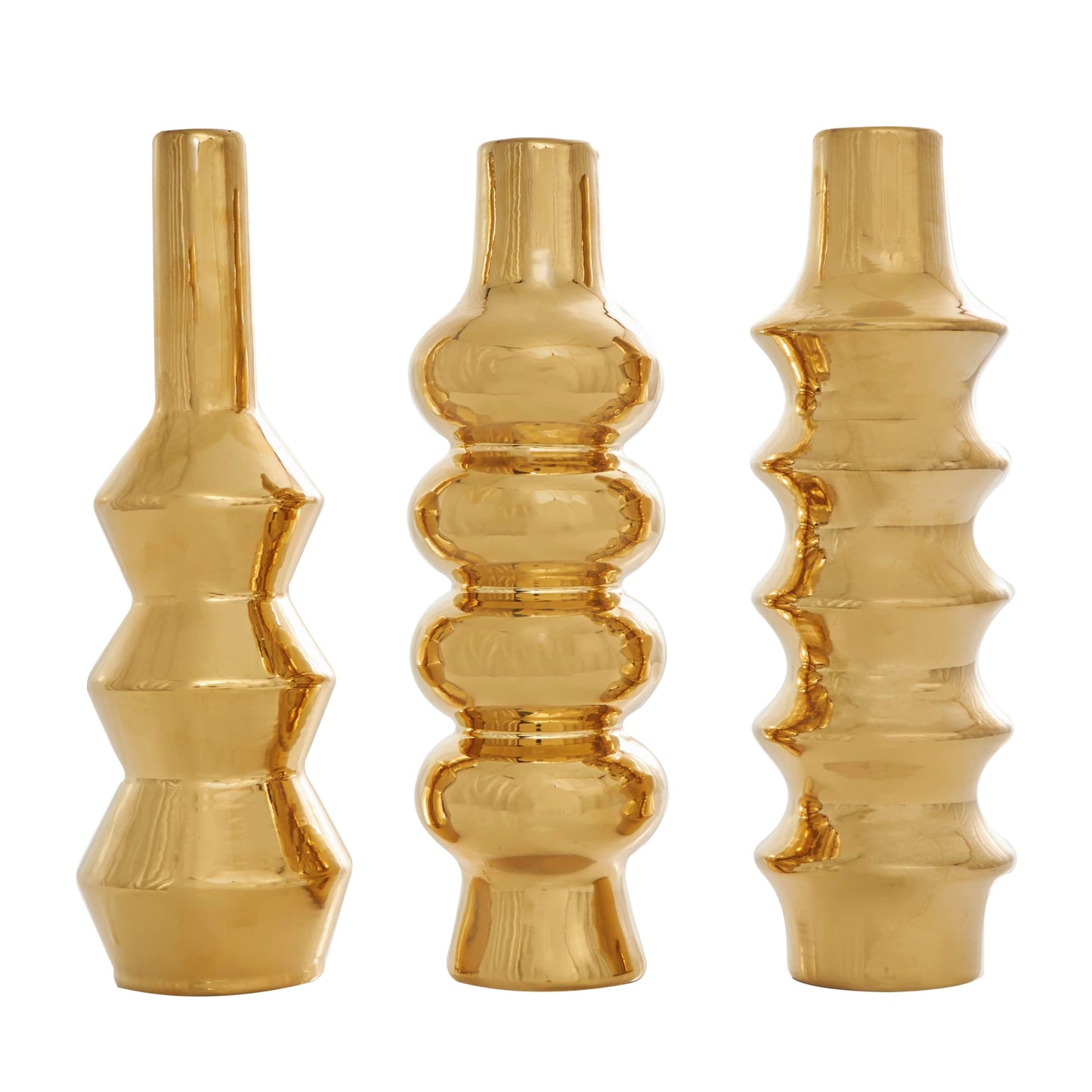 Deco 79 Ceramic Abstract Decorative Vase Bubble Inspired Centerpiece Vases with Varying Shapes, Set of 3 Flower Vases for Home Decoration 4" W, 12" H, Gold