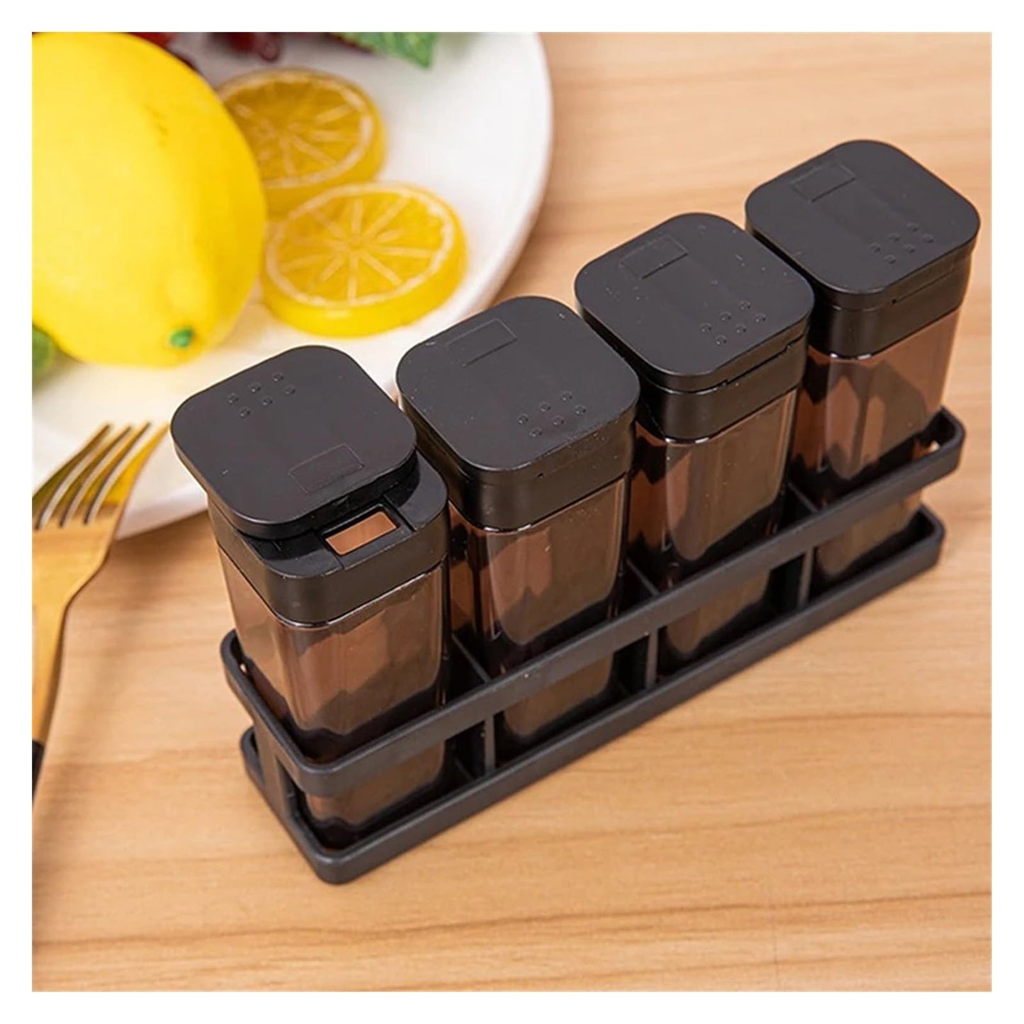 Four-Grid Barbecue Spice Bottle Household Set, Salt Pepper Jar Kitchen Sealed Seasoning Container Organizer(Coffee 4Pcs)