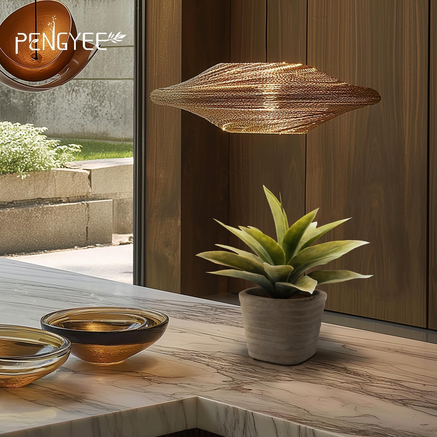 PENGYEE 2 Pack Small Fake Agave Plants in Pulp Pot for Home Decor