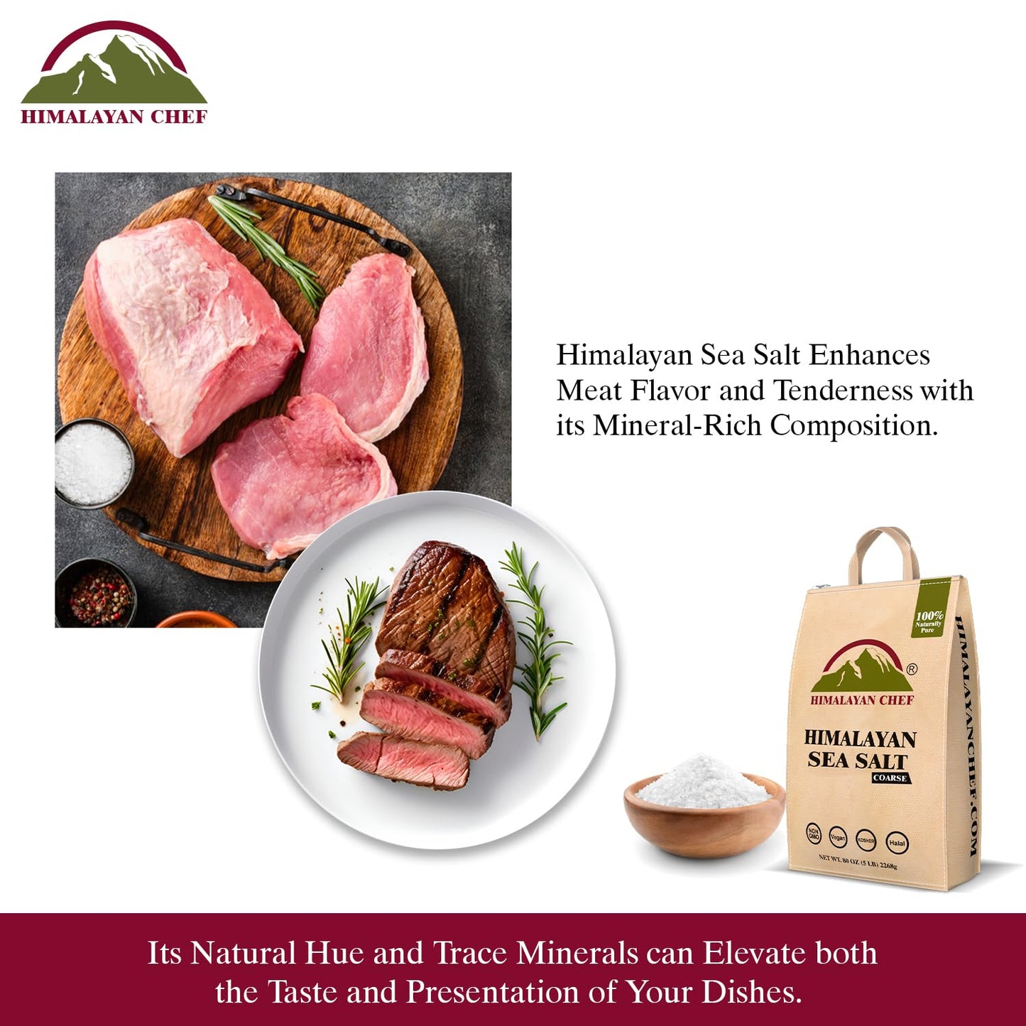 Himalayan Chef Sea Salt Coarse Grain, 5 lb Bag - Pure, Natural, Kosher, Non-GMO, Mineral-Rich, for Cooking, Seasoning, Baking, Grinder Refills