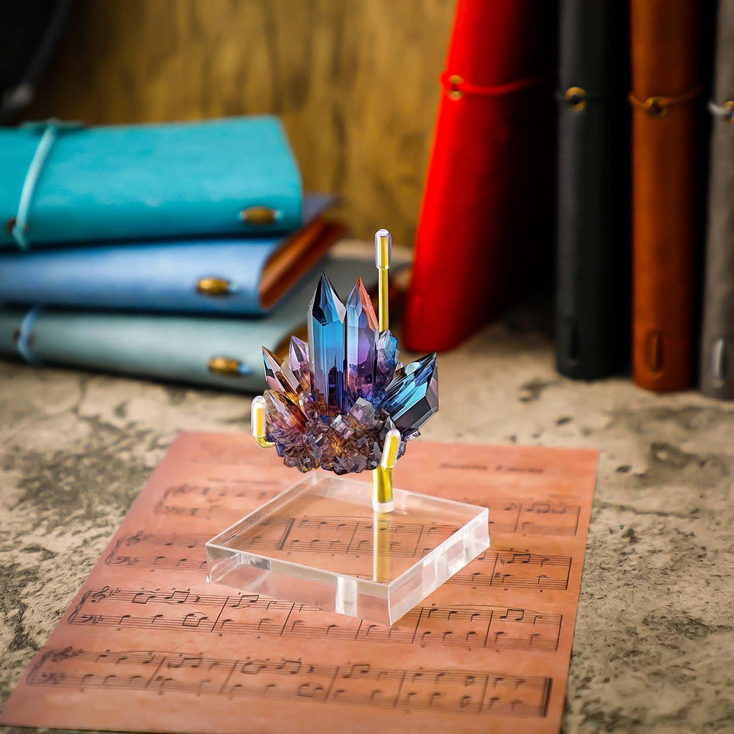 Kigley 8 Pcs Adjustable Metal Arm Display Stand Crystal Holder Easel Display with Acrylic Base Easel Rock Mineral Stand for Geodes Mineral Agate Collection(Gold,2 x 2 x 3.5 Inch)