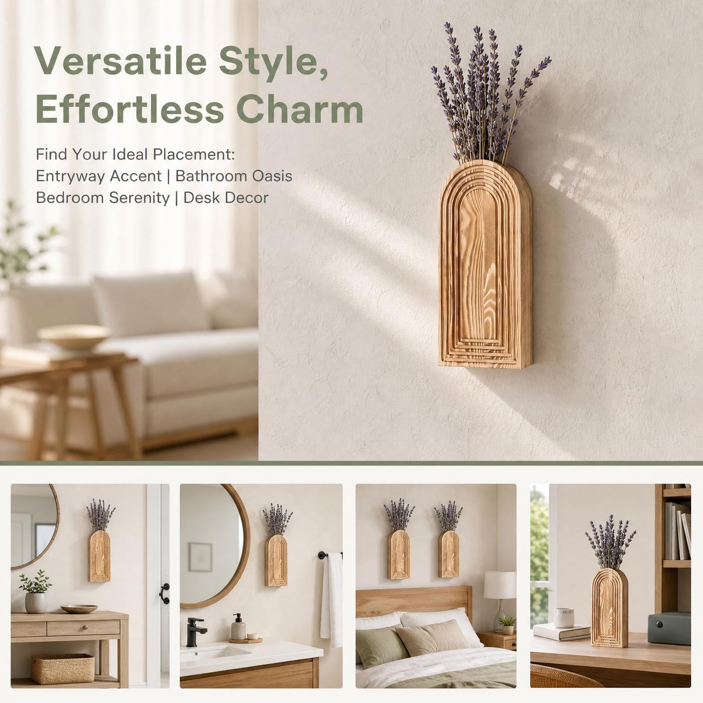 Wooden Wall Vase Set, Hanging Planters for Modern Wall Decor