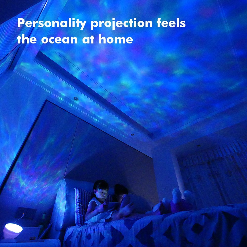 TOMNEW Night Light Projector, Ocean Wave Night Light for Kids Room, Remote and Timer, 8 Light Modes and Bulit-in Sound Machine Equipped with TF Card, Mermaid Decor Birthday Christmas Gifts (Blue)