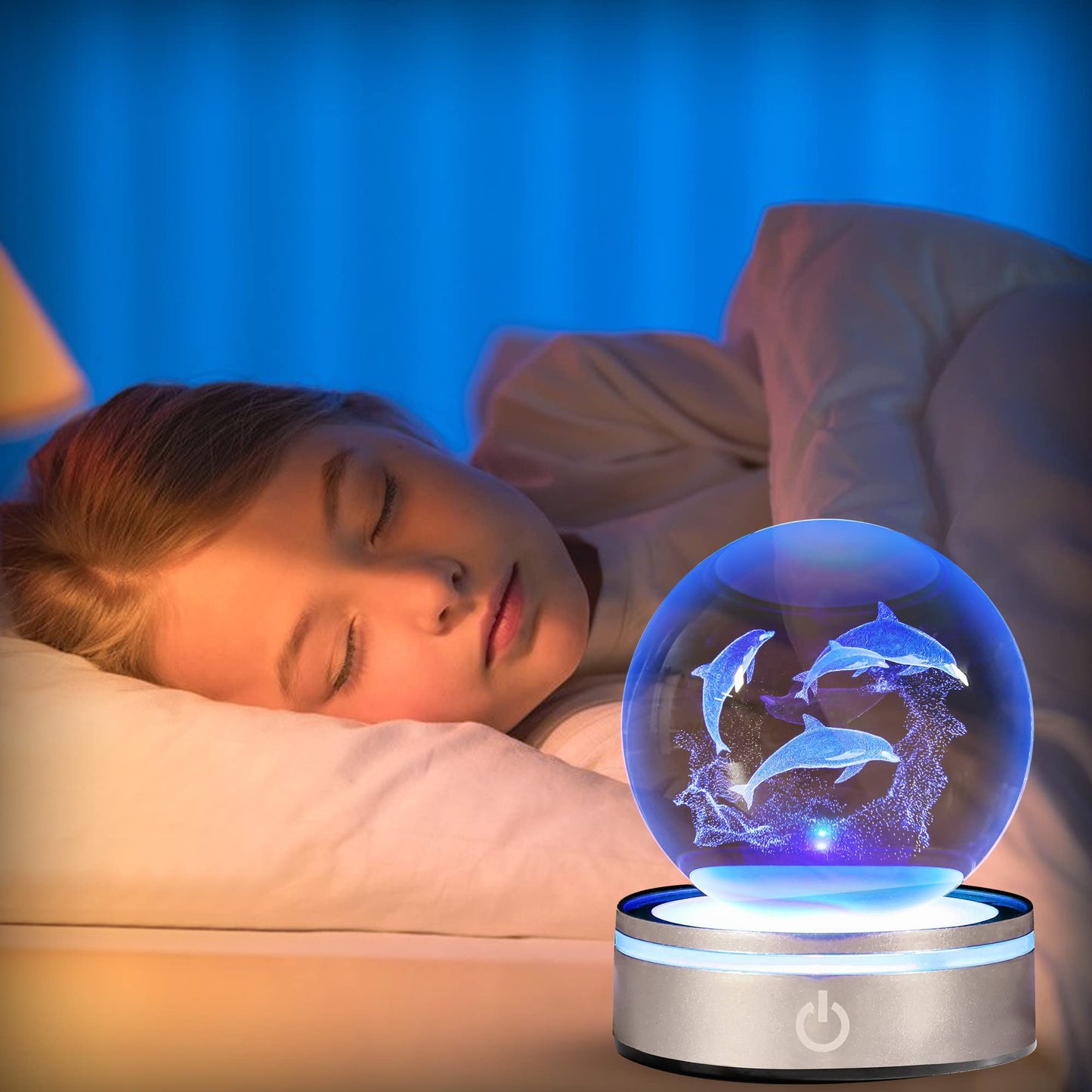 pinyan Dolphin Gift 3D Crystal Ball with LED Light Base Unique Figurine Lamps Laser Engraved Nightlight for Kids Gifts Dolphin Lovers Girlfriend Wife Mom Lovers Girls Boys Birthday Christmas