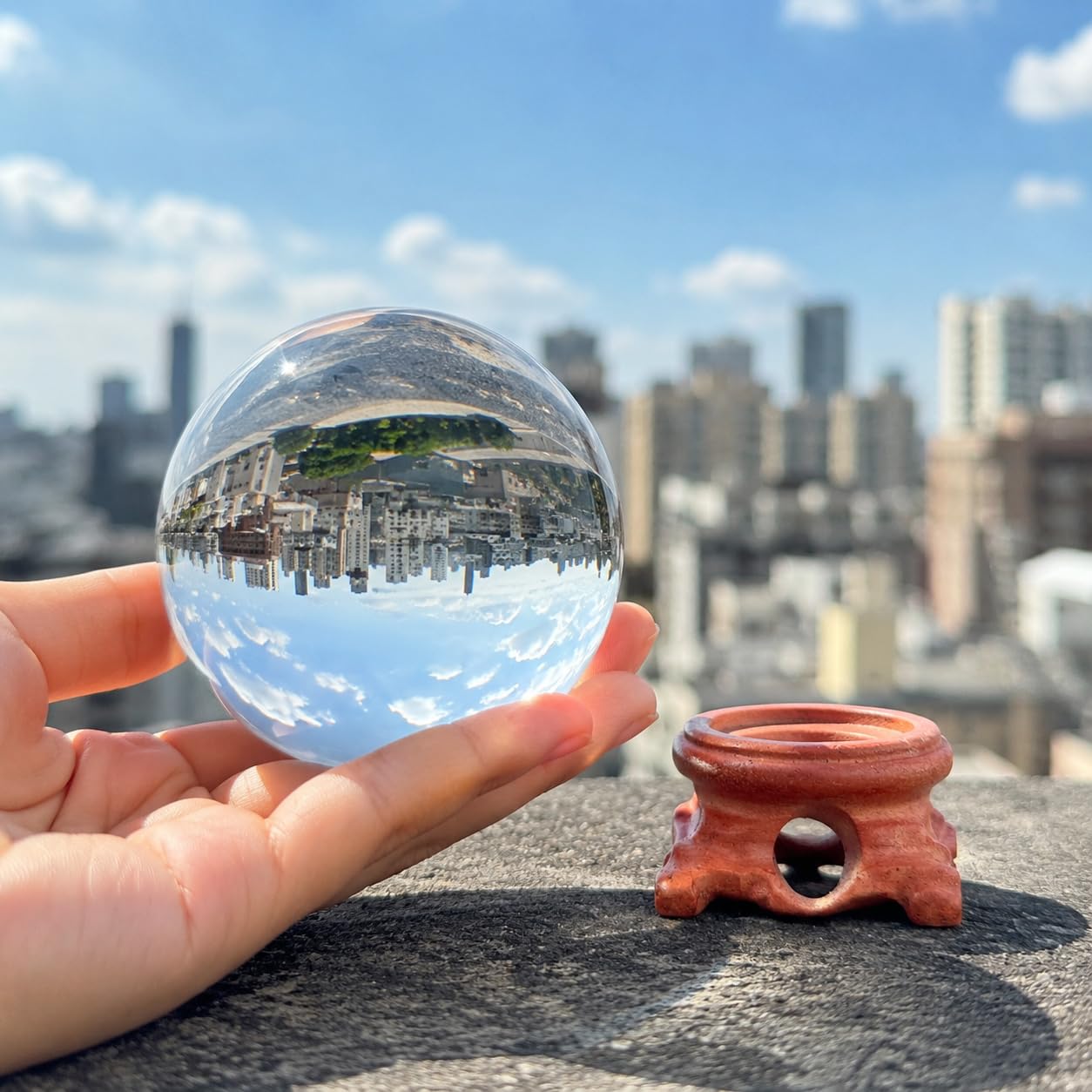 Clear Crystal Ball 70mm (2.75-inch) with Wooden Stand — Decorative Sphere