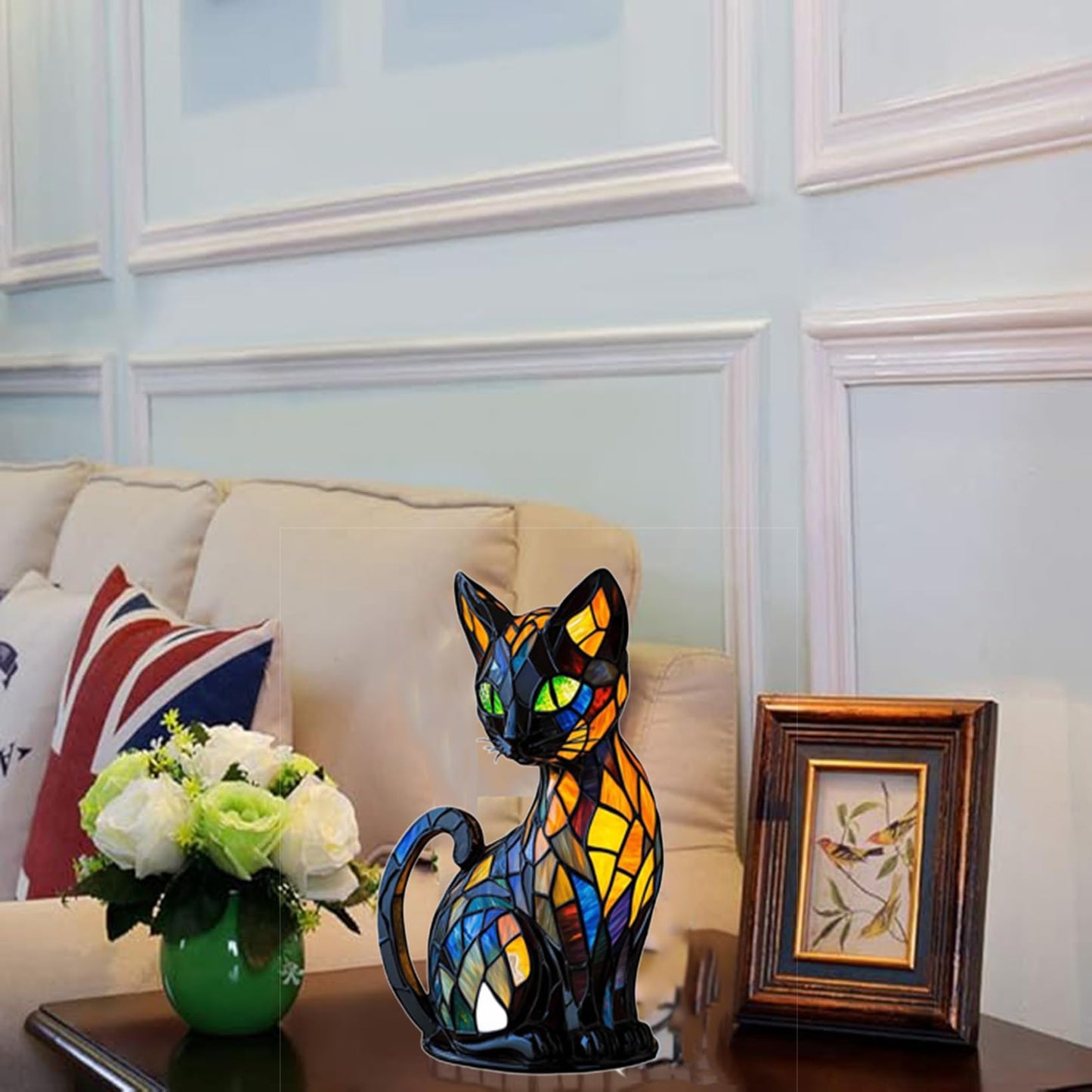 hopanrel New Series Art Desk Lamp, Lamps for Night Stands, Stained Resin Cat Tabletop Light, Cute Pet Cats Themed Led Table Lamps, Creative Animals Table Lamp, Fun Gift for Cat Lovers (A)